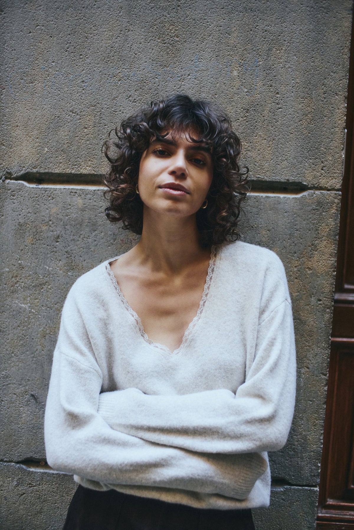 Fransa ELLEN V-Neck Jumper - Oatmeal Melange