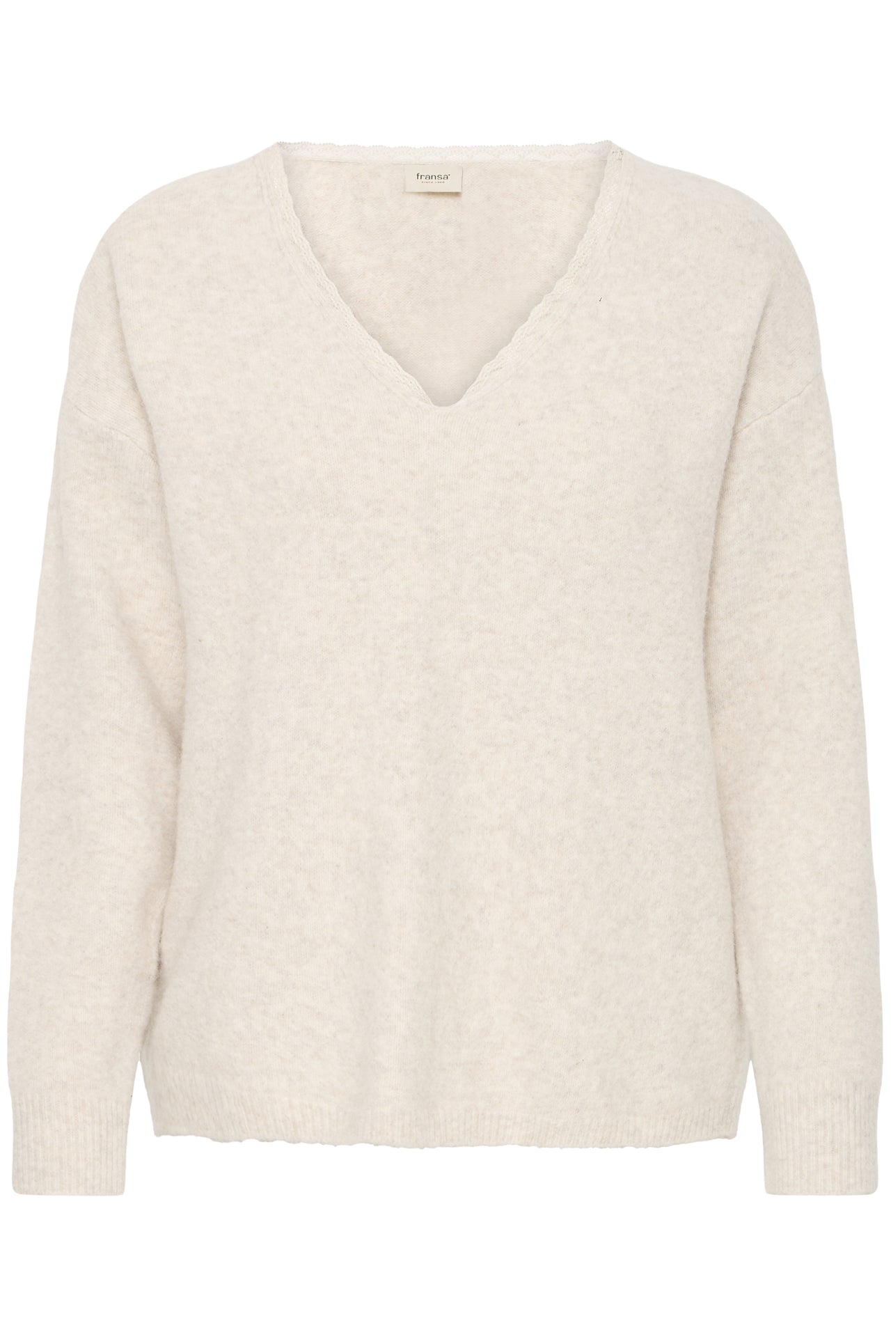 Fransa ELLEN V-Neck Jumper - Oatmeal Melange