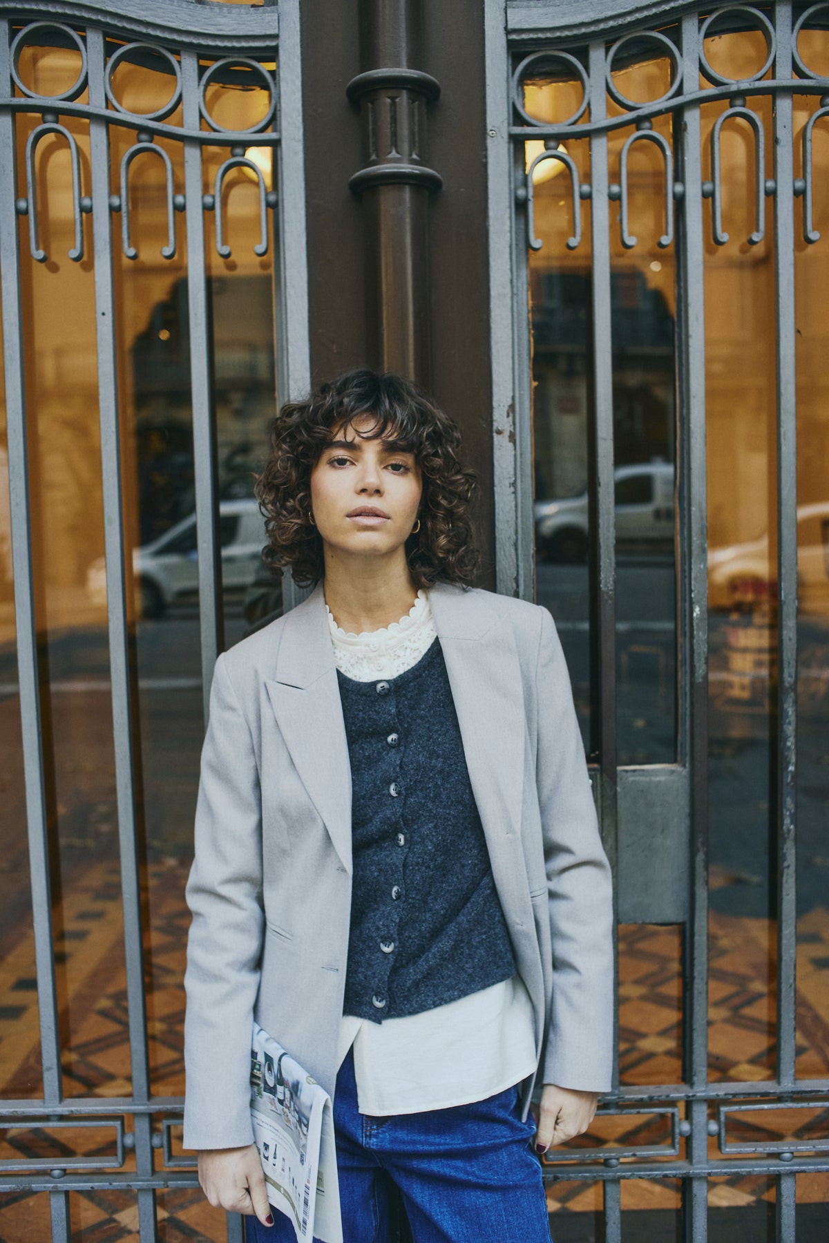 Fransa NOAH Cardigan - Charcoal Grey Melange