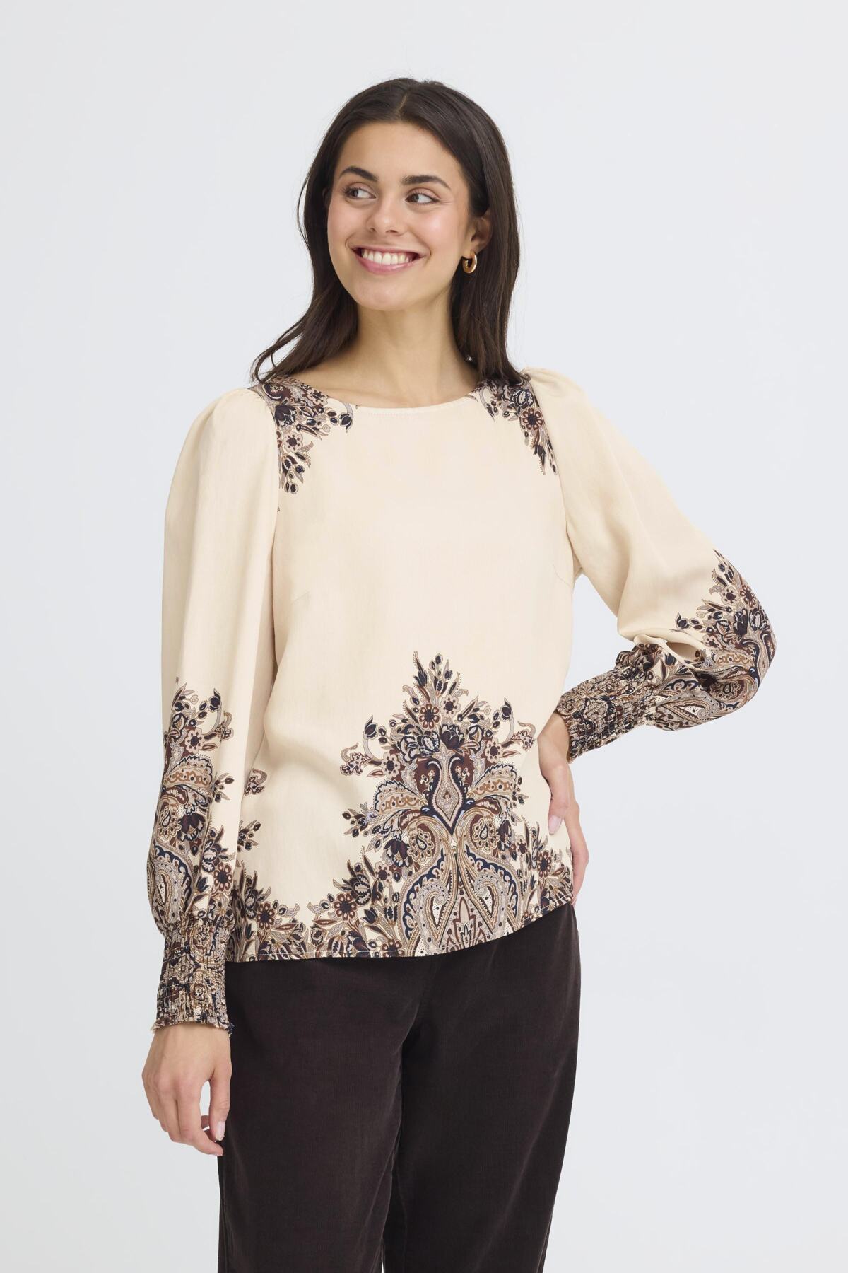 Fransa ADARA Blouse - Pumicestone Paisley
