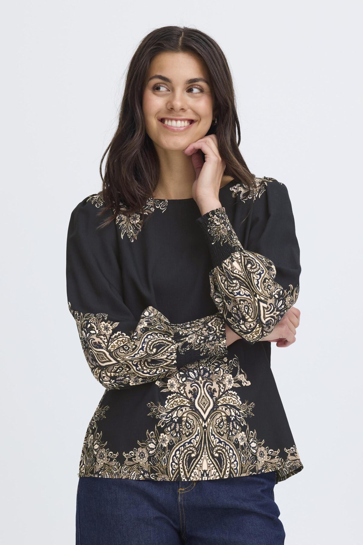 Fransa ADARA Blouse - Black Paisley