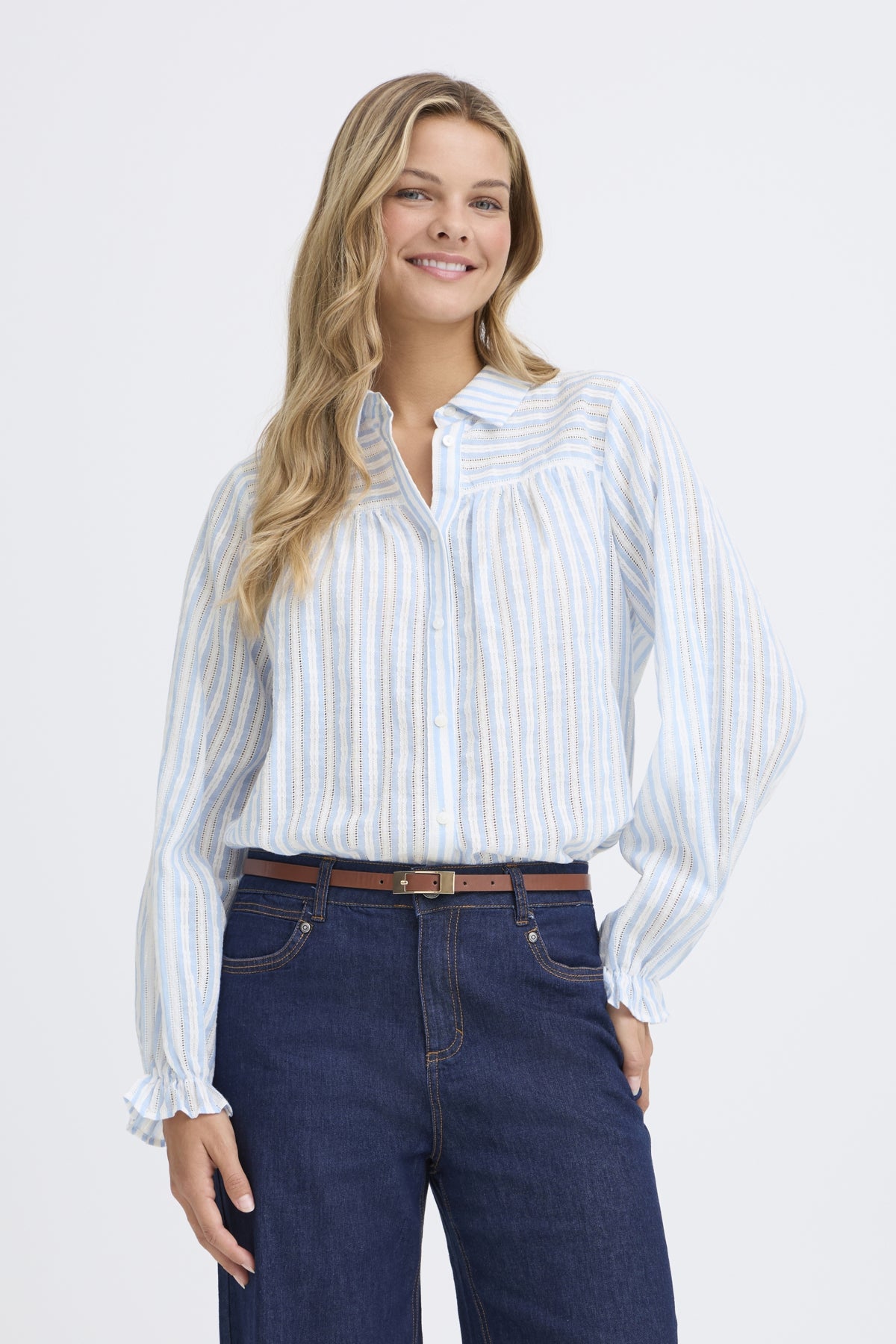 Fransa Everly Stripe Shirt - Blue Stripe