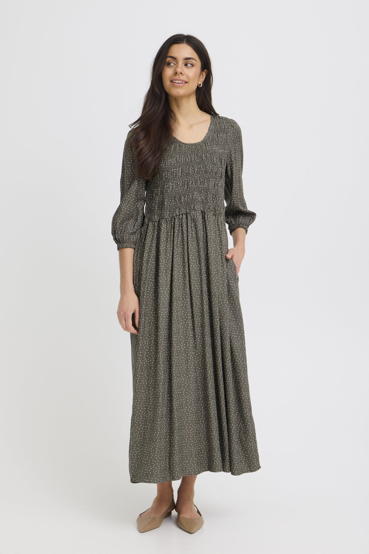 Fransa LAYA Dress - Dot Dots Smokey Olive