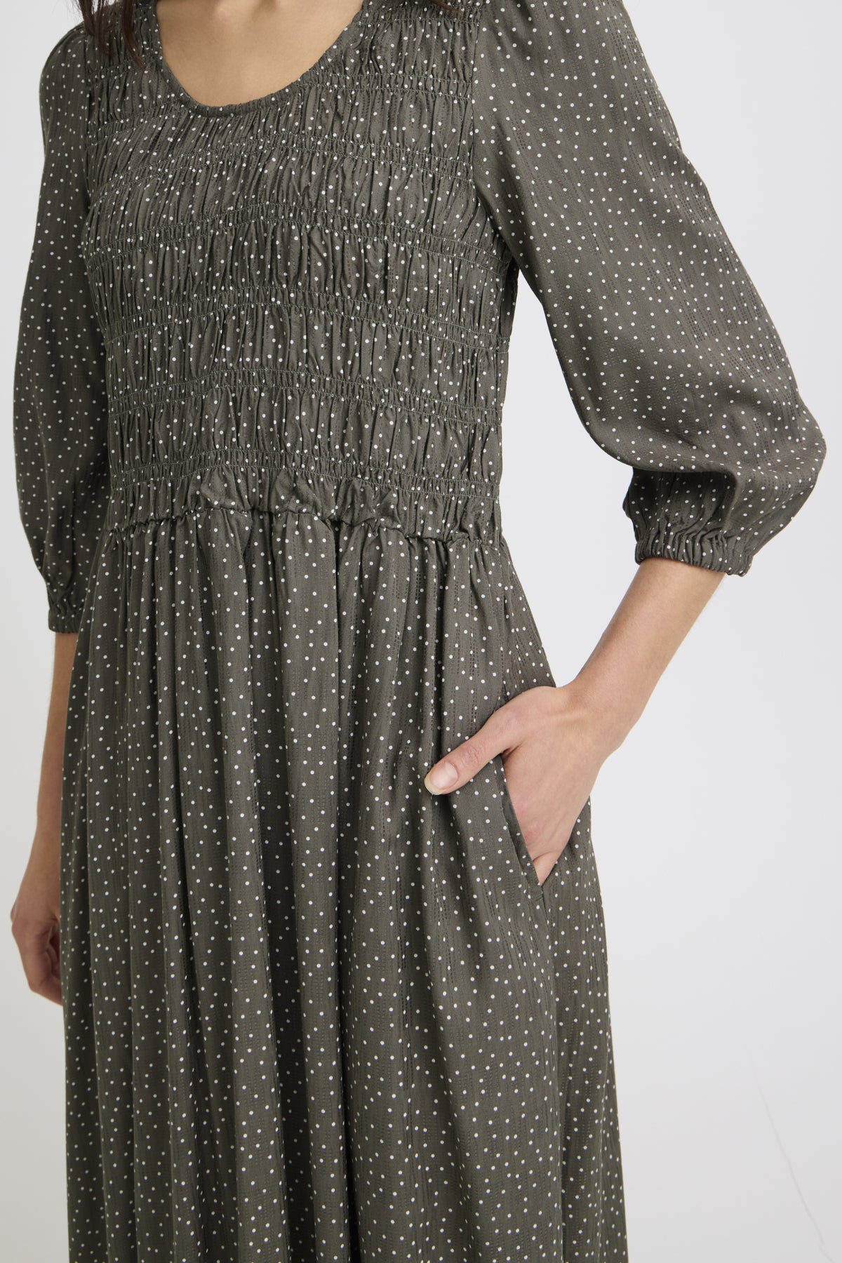 Fransa LAYA Dress - Dot Dots Smokey Olive