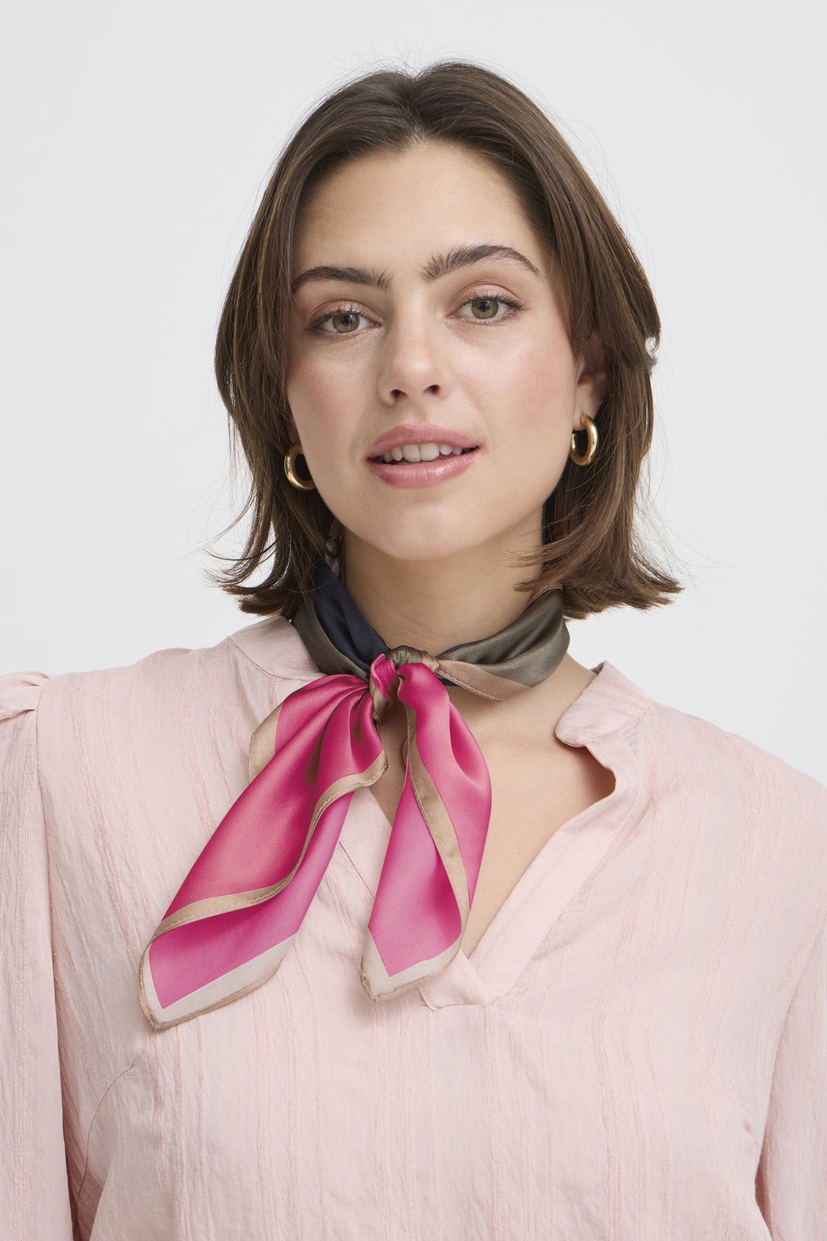 Fransa SILLA Silk Scarf - Check Smokey Olive