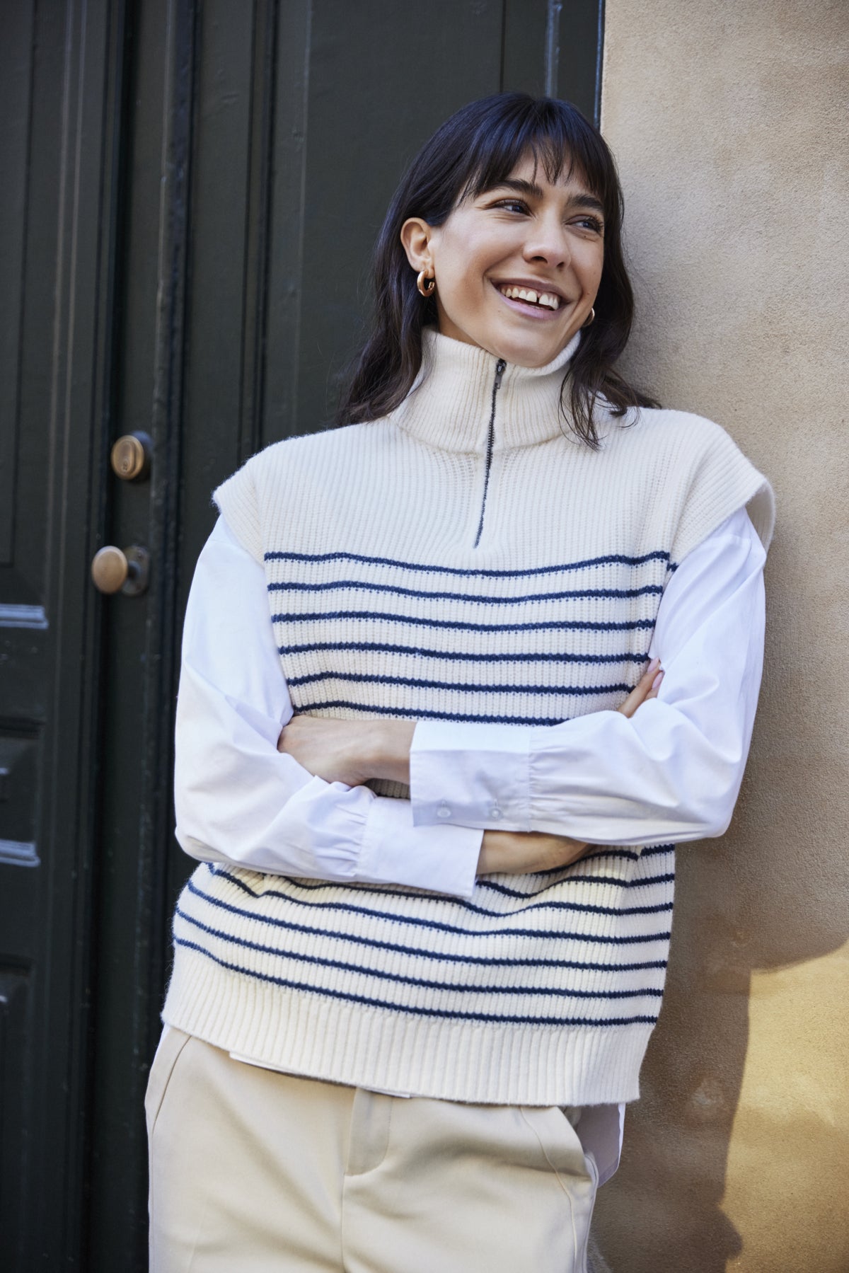 Fransa VINNA Waistcoat - Stripe Navy Blazer