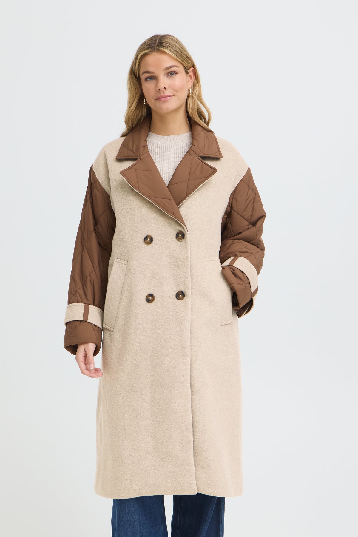 Fransa ARIBA Long Trench Coat - String Mix