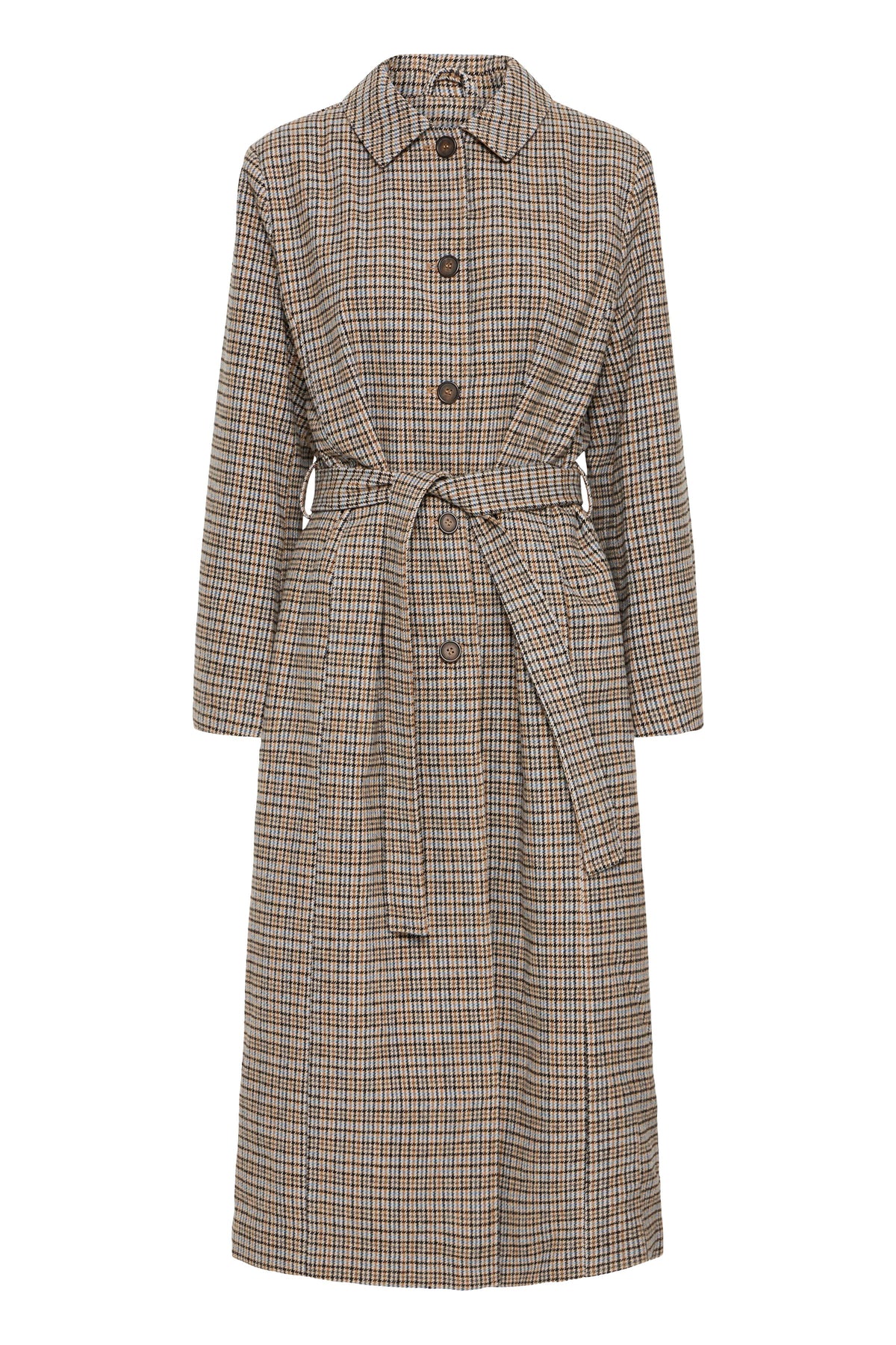 Fransa ANTONETTE Long Jacket - Tobacco Brown/Ice Water Check