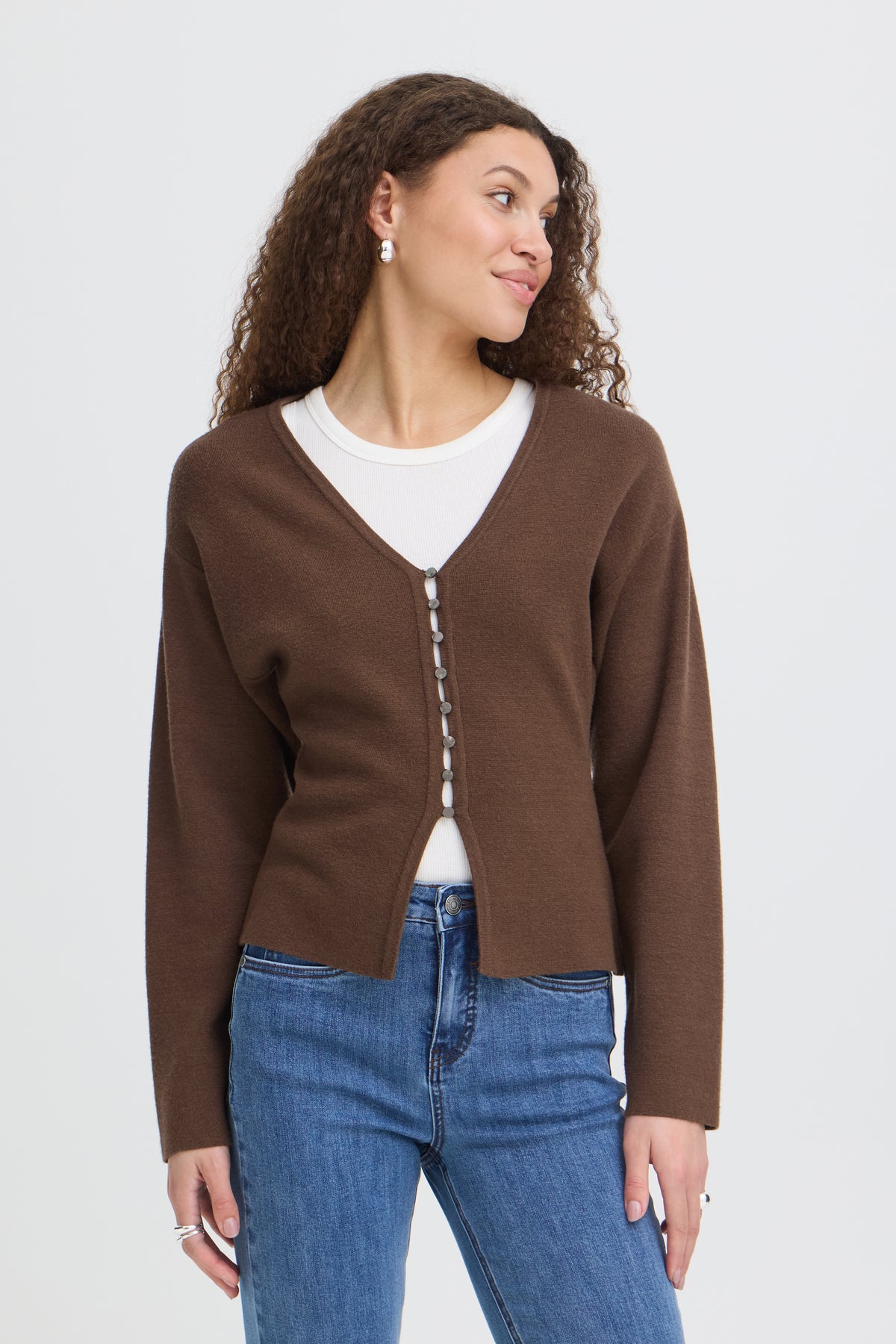 Fransa VERA Knitted Cardigan - Rain Drum