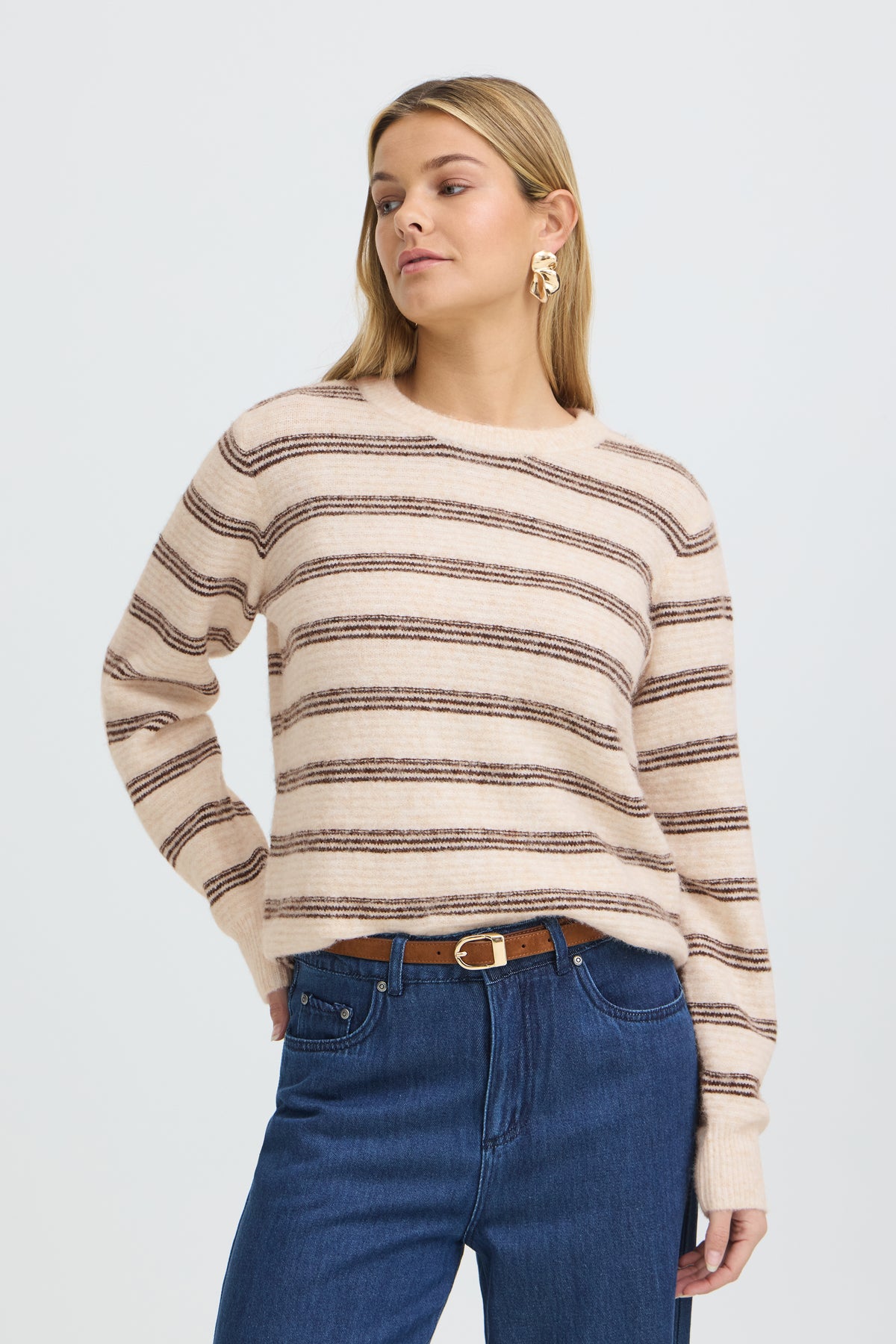 Fransa KENDRA Jumper - Oatmeal Stripe