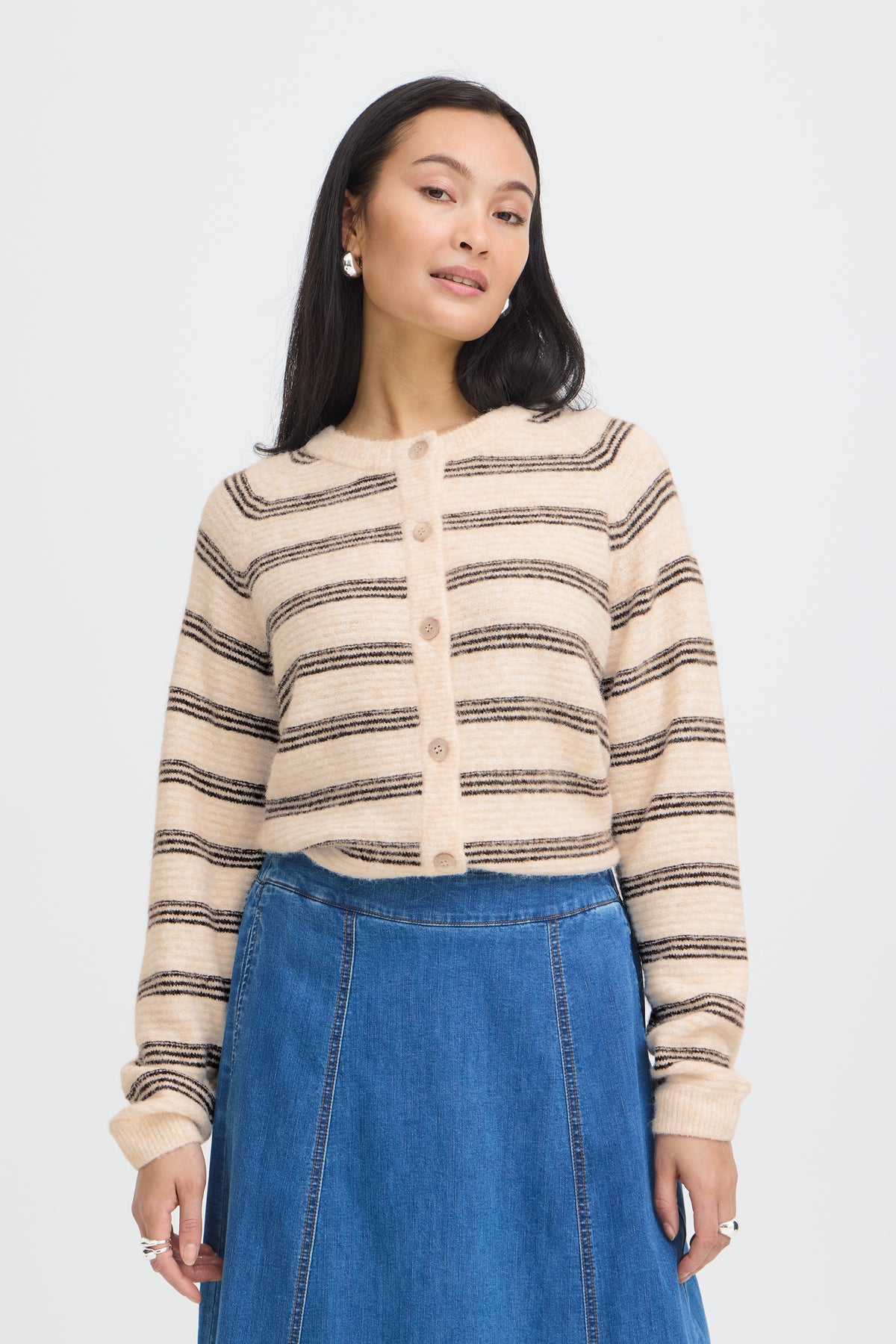 Fransa KENDRA Cardigan - Oatmeal Stripe