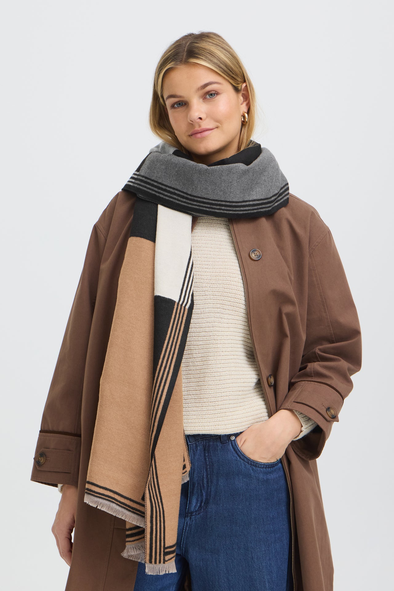 Fransa JONAH Scarf - Check Raindrum/Tobacco