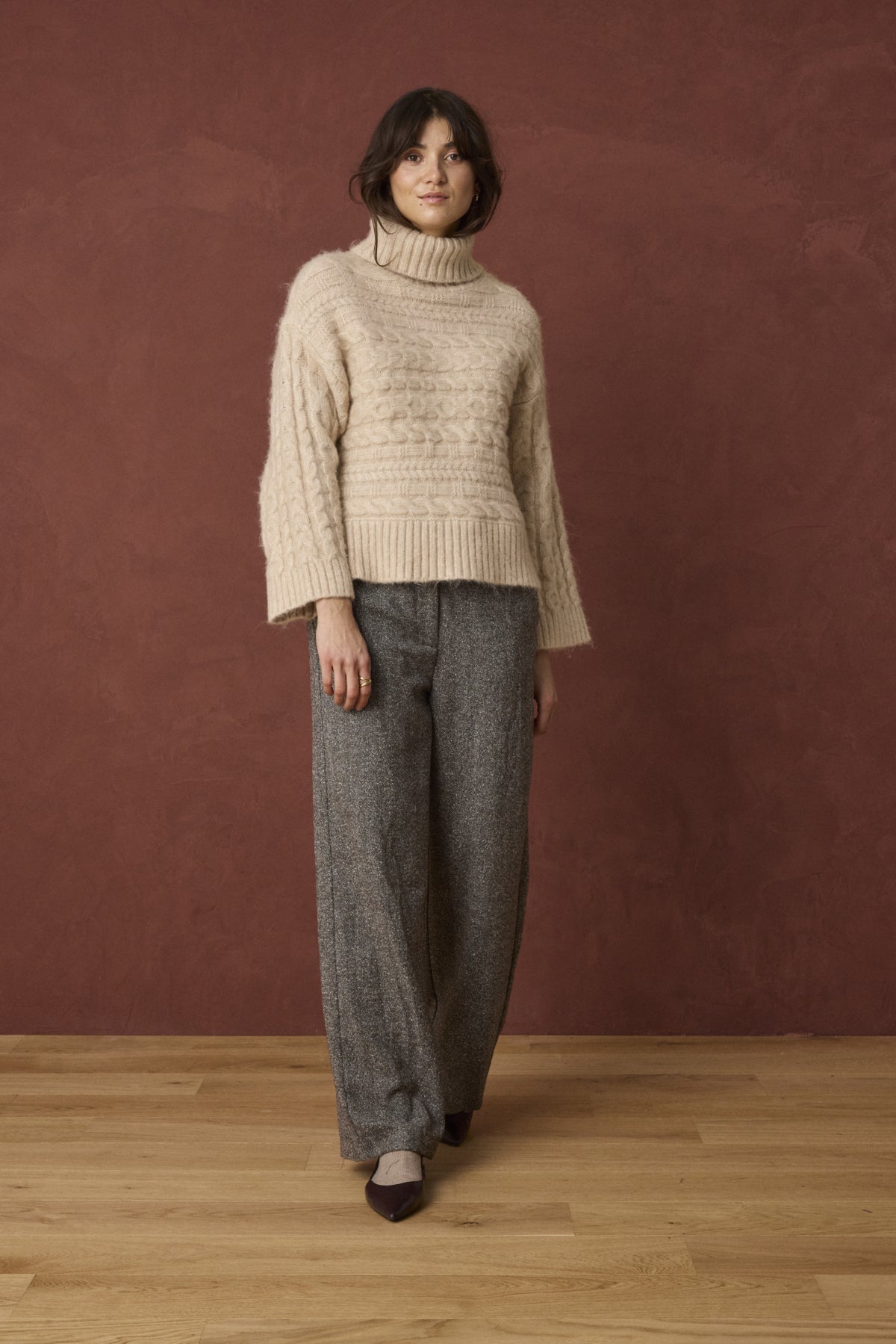 Fransa VEA Trousers - Hot Fudge Herringbone