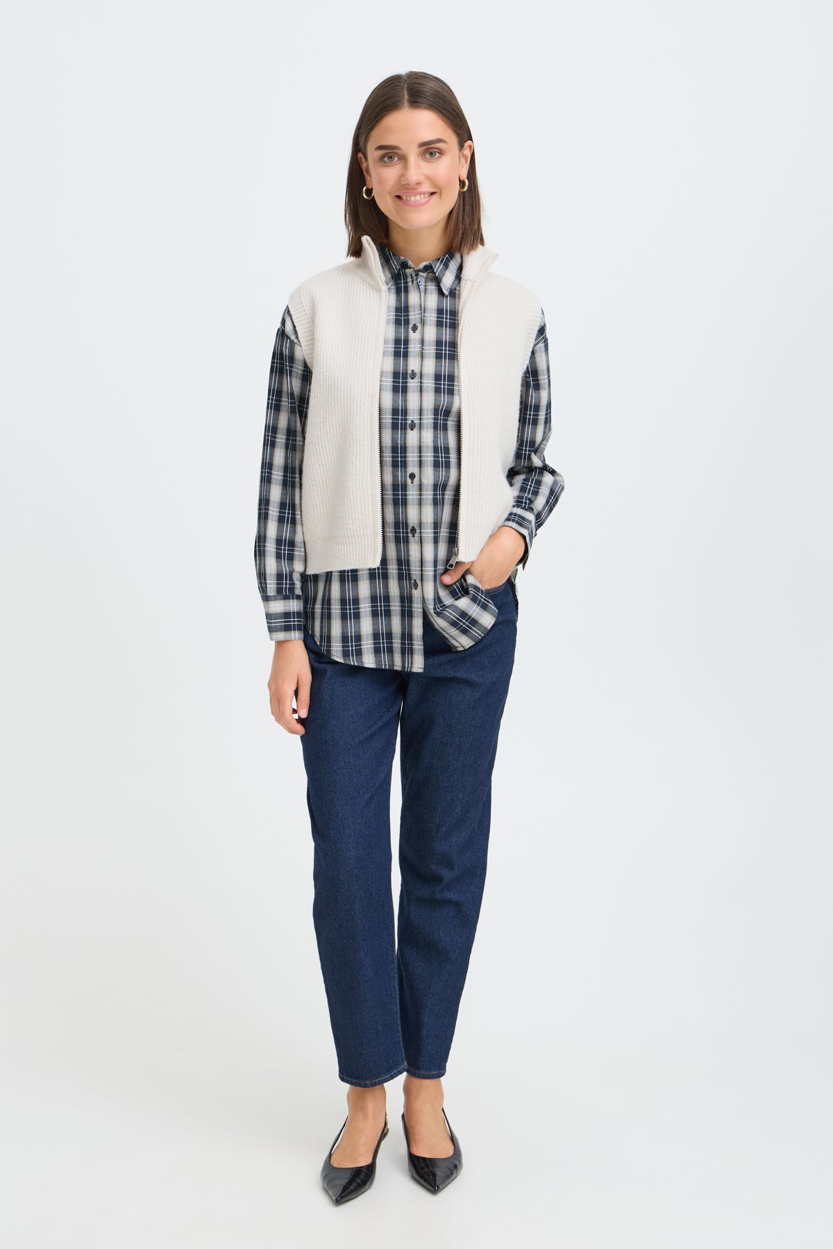 Fransa VINEA Zip Up Waistcoat - Whisper White
