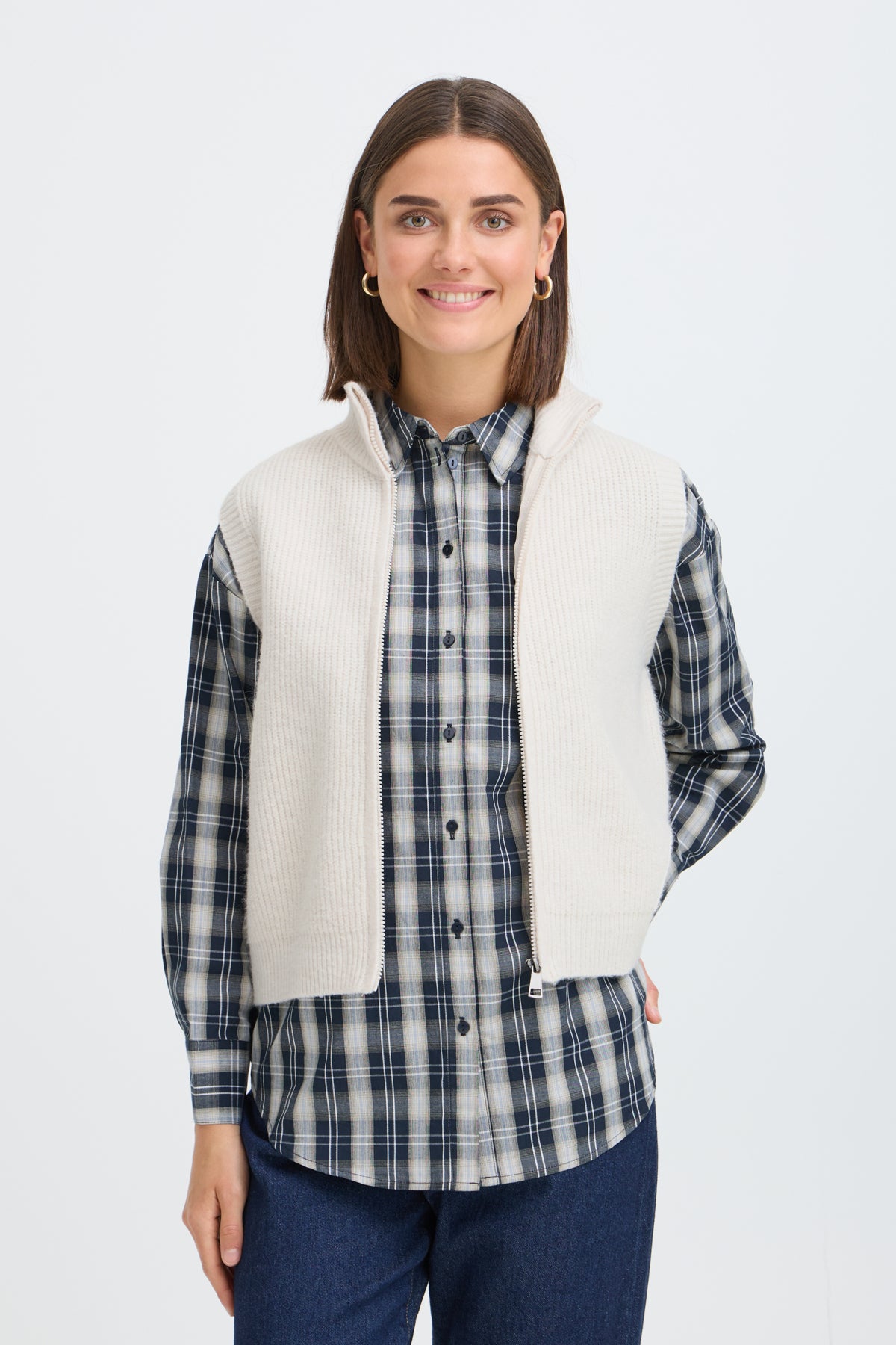 Fransa VINEA Zip Up Waistcoat - Whisper White