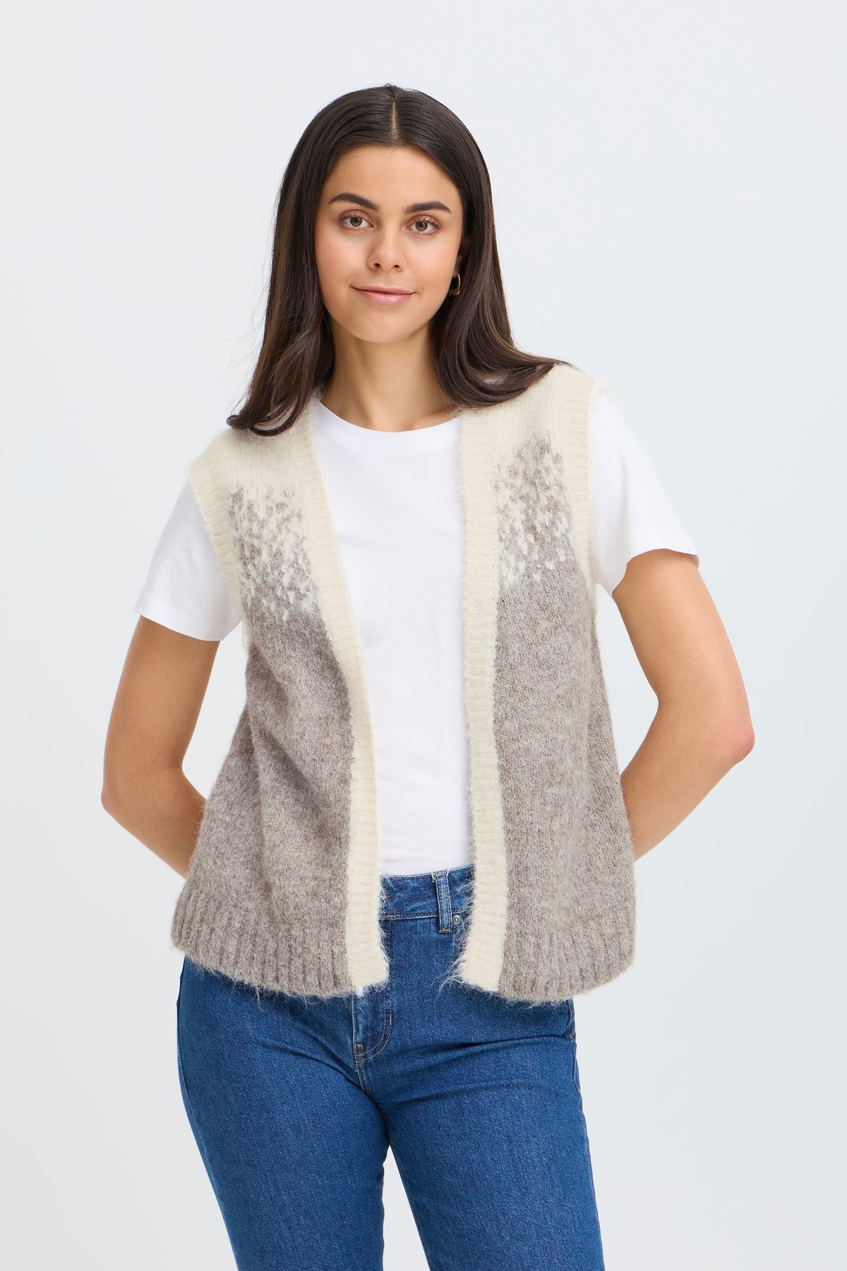 Fransa TYE Knitted Vest - Driftwood Mix