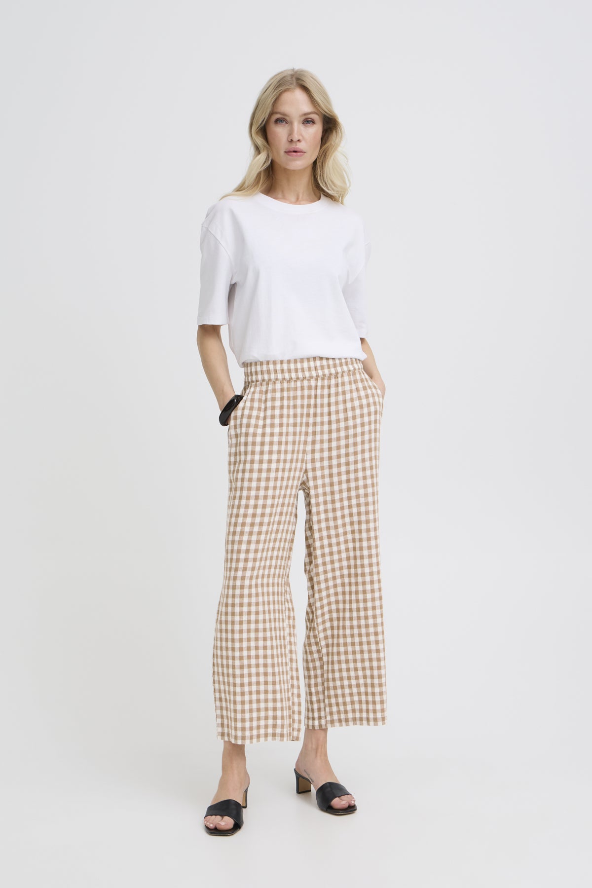 B Young Falakka Crop Trousers - Woodsmoke Check