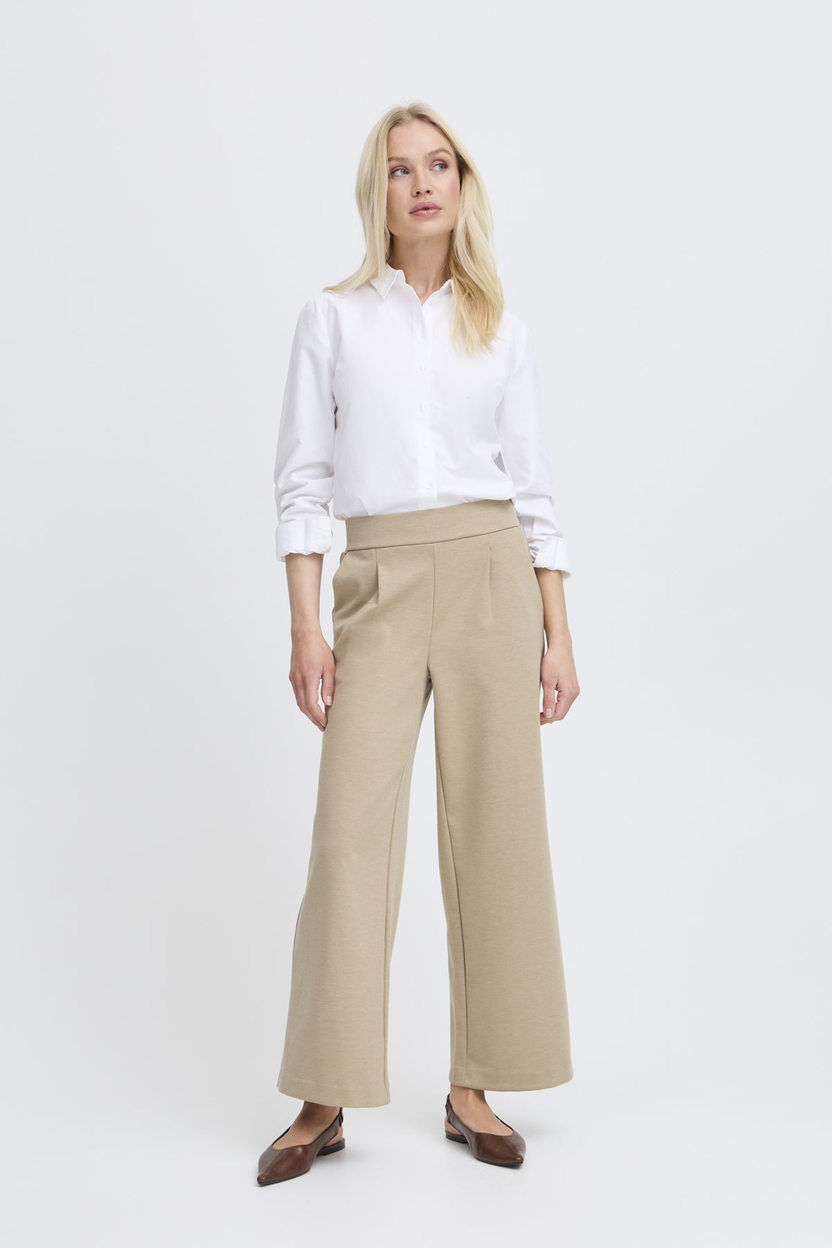 B Young Rizetta Wide Cropped Trousers - Chinchilla Melange