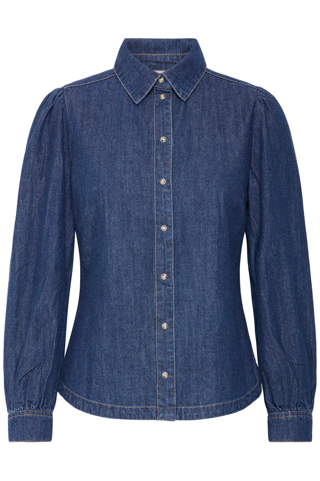 B Young LUVA Puff Shirt - Mid Blue Denim