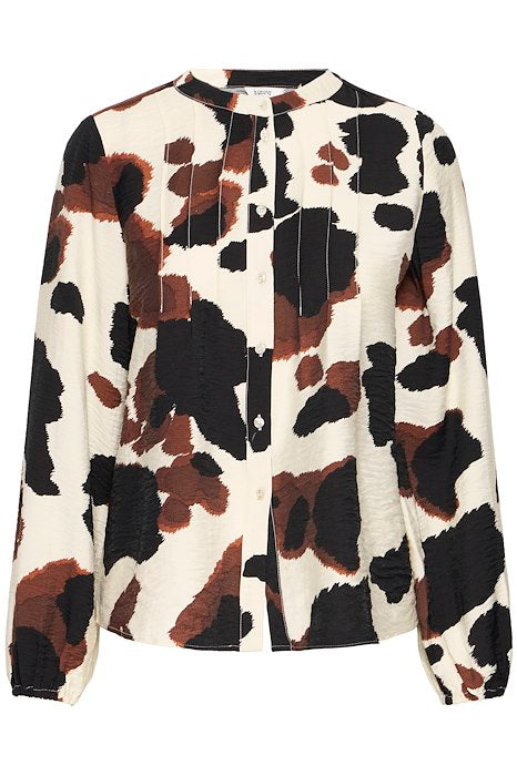B Young HAMMA Pintuck Frill Shirt - String Cow Print