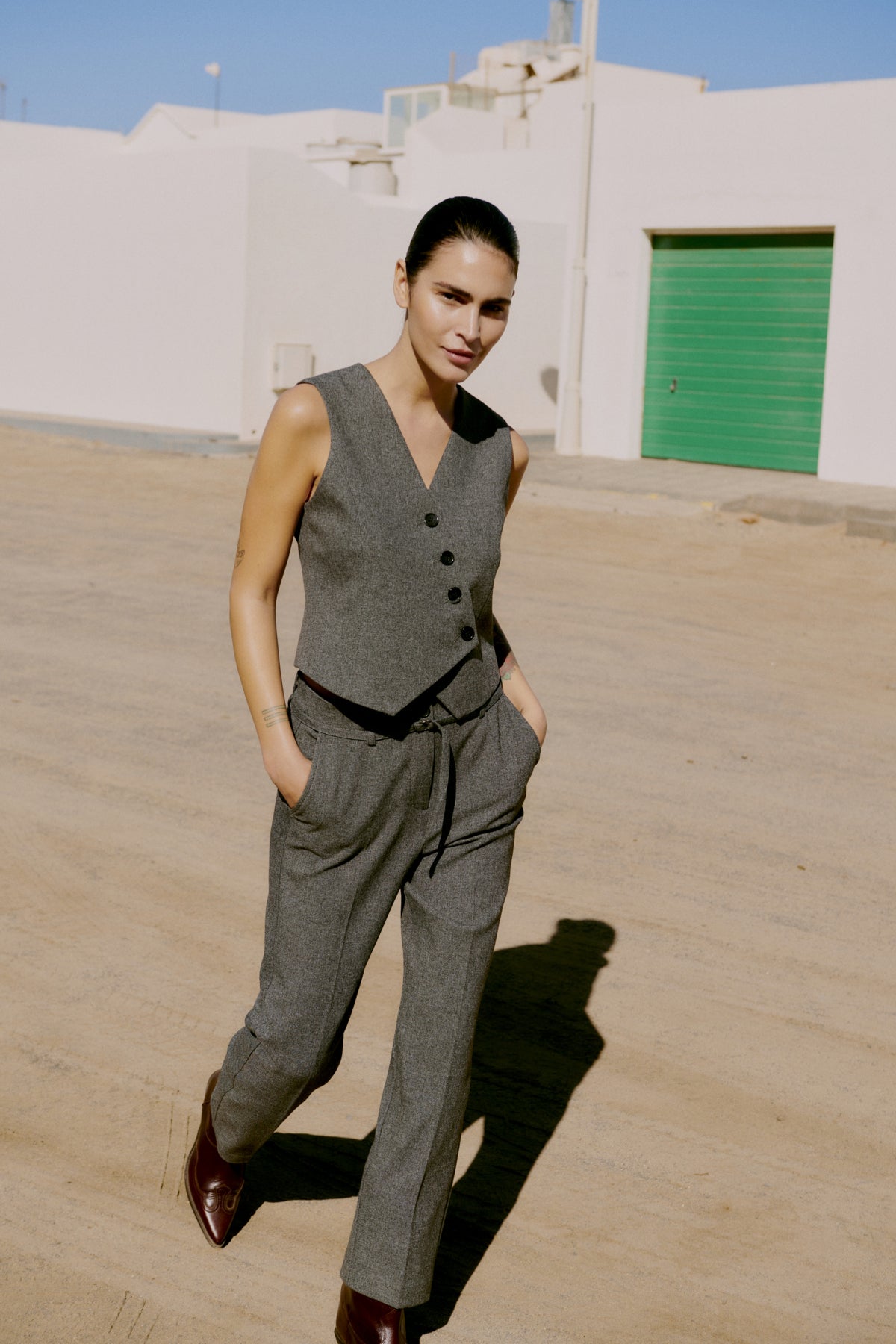 B Young ETONA Belt Trousers - Mid Grey Melange