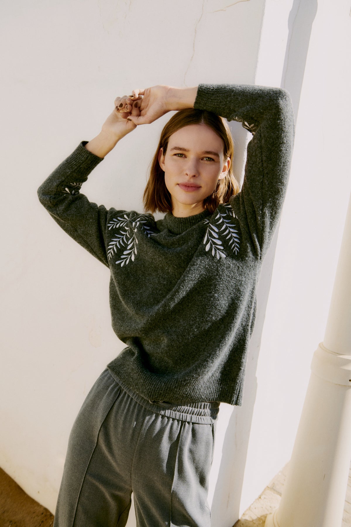 B Young MAGGE Embroidered Jumper - Dark Grey Melange