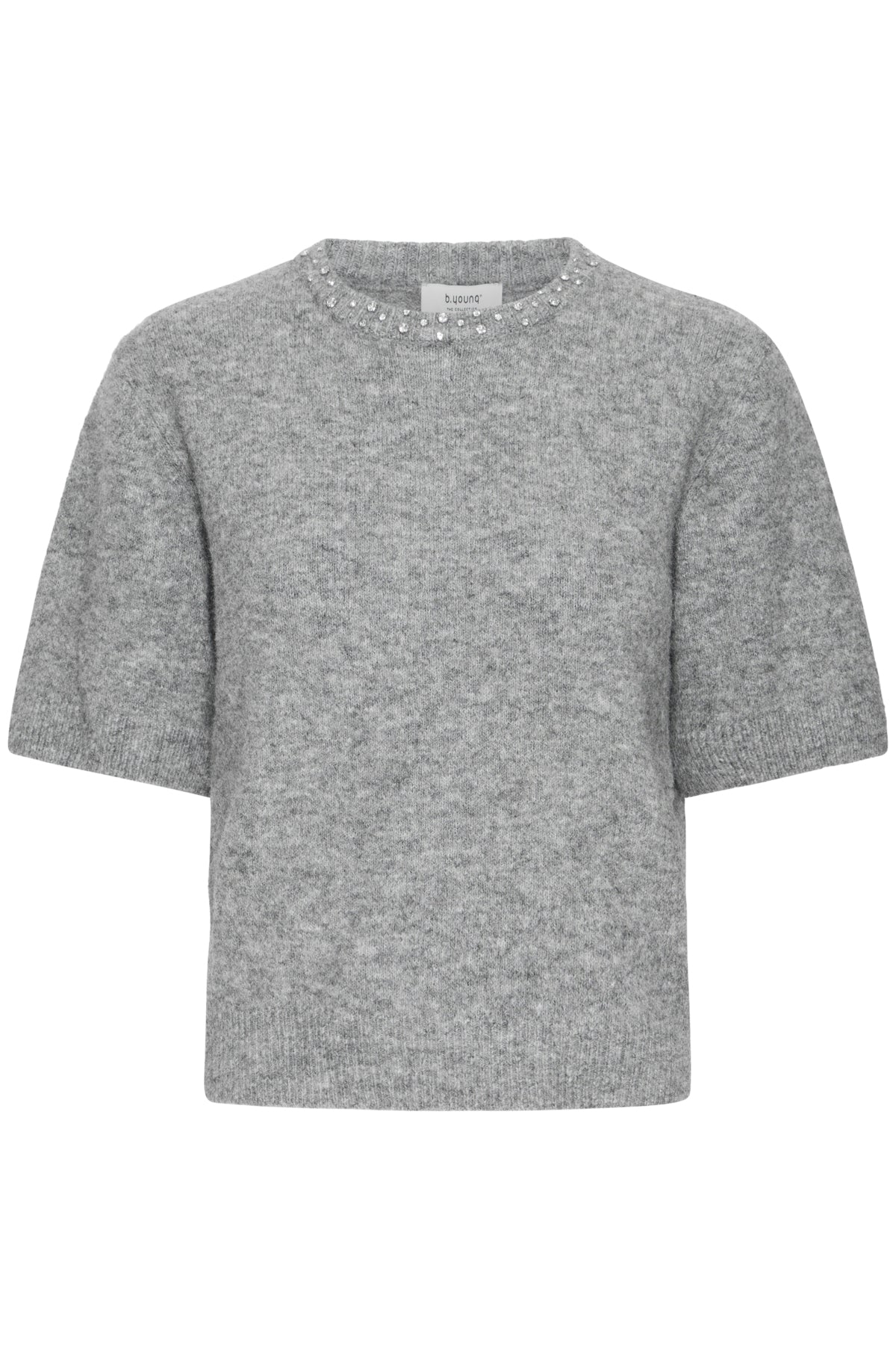 BYOMEA Short Sleeved Jumper With Rhine Stones - Grey