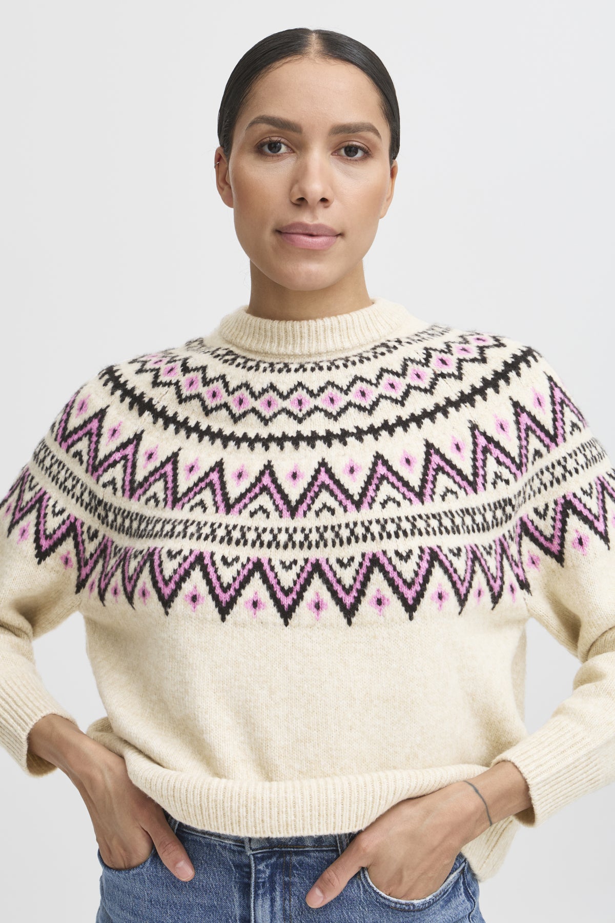 B Young Ohelle Jacquard Jumper- Phlox Pink