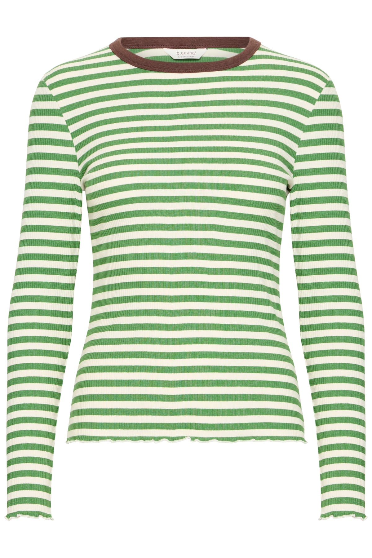 B Young SINNE Long Sleeve Rib Top - Birch/Green Stripe