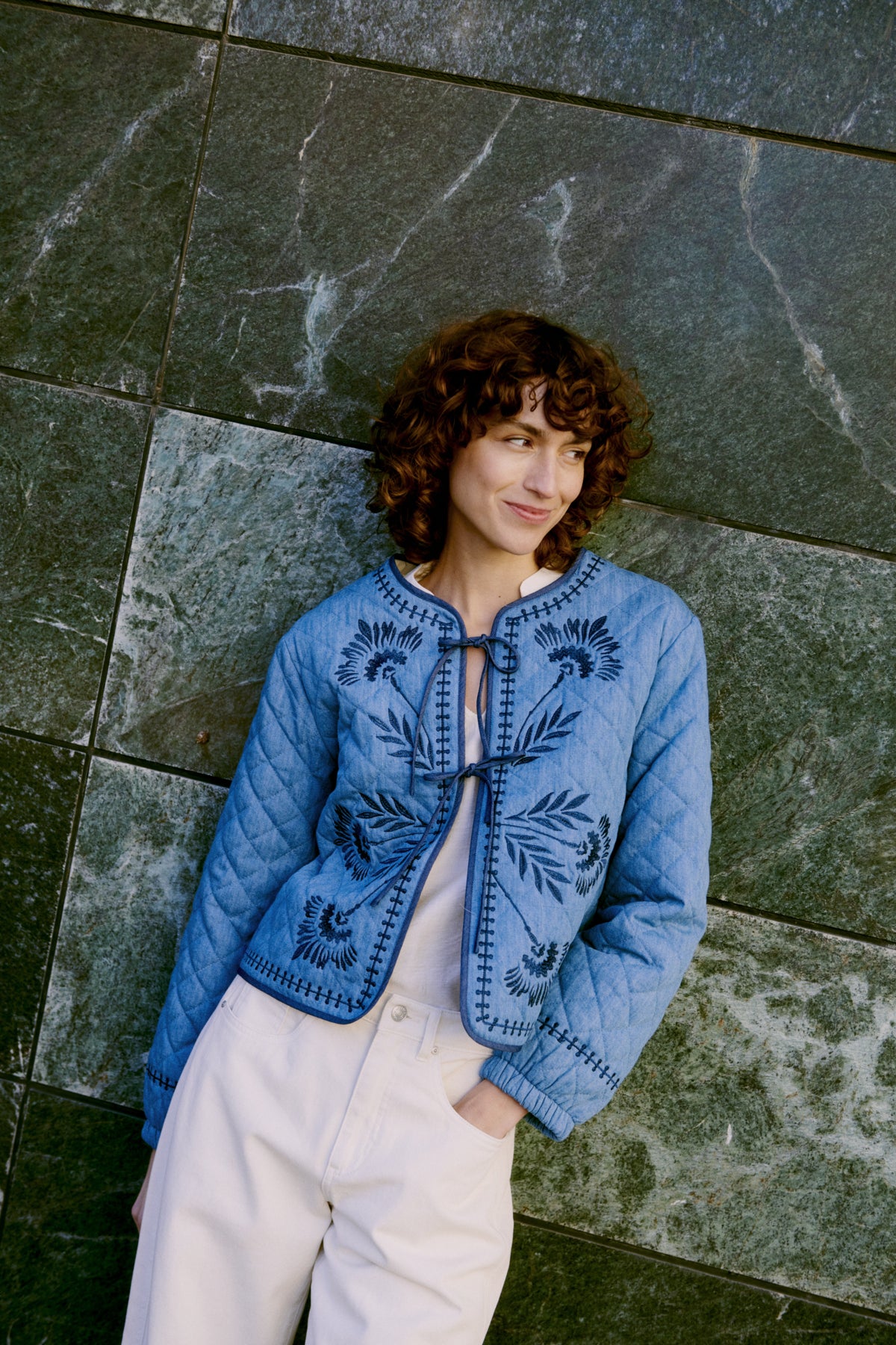 B Young Kissia Embroidered Jacket - Mid Blue Denim