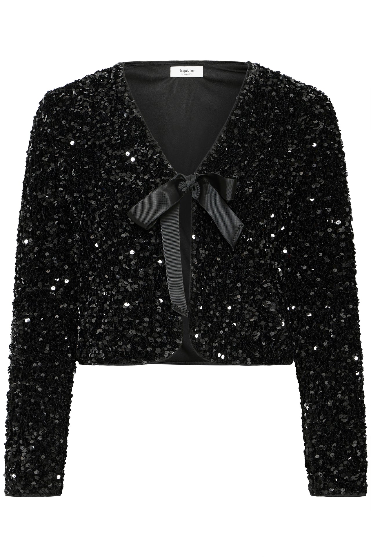 B Young Paillet V-Neck Bow Jacket - Meteorite