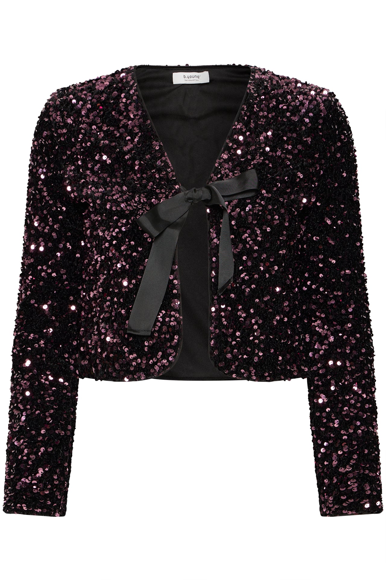 B Young Paillet V-Neck Bow Jacket - Fudge Sequin Mix