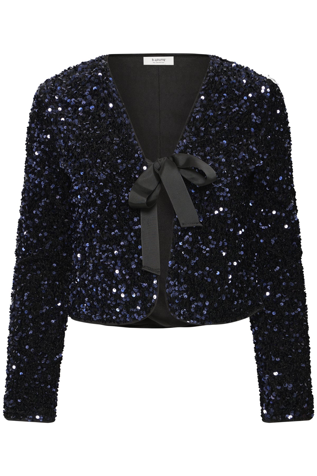 B Young Paillet V-Neck Bow Jacket - Evening Blue Sequin Mix