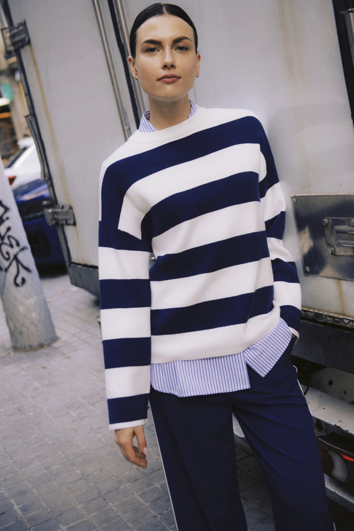 B Young Otari Stripe Jumper - Medieval Blue Stripe