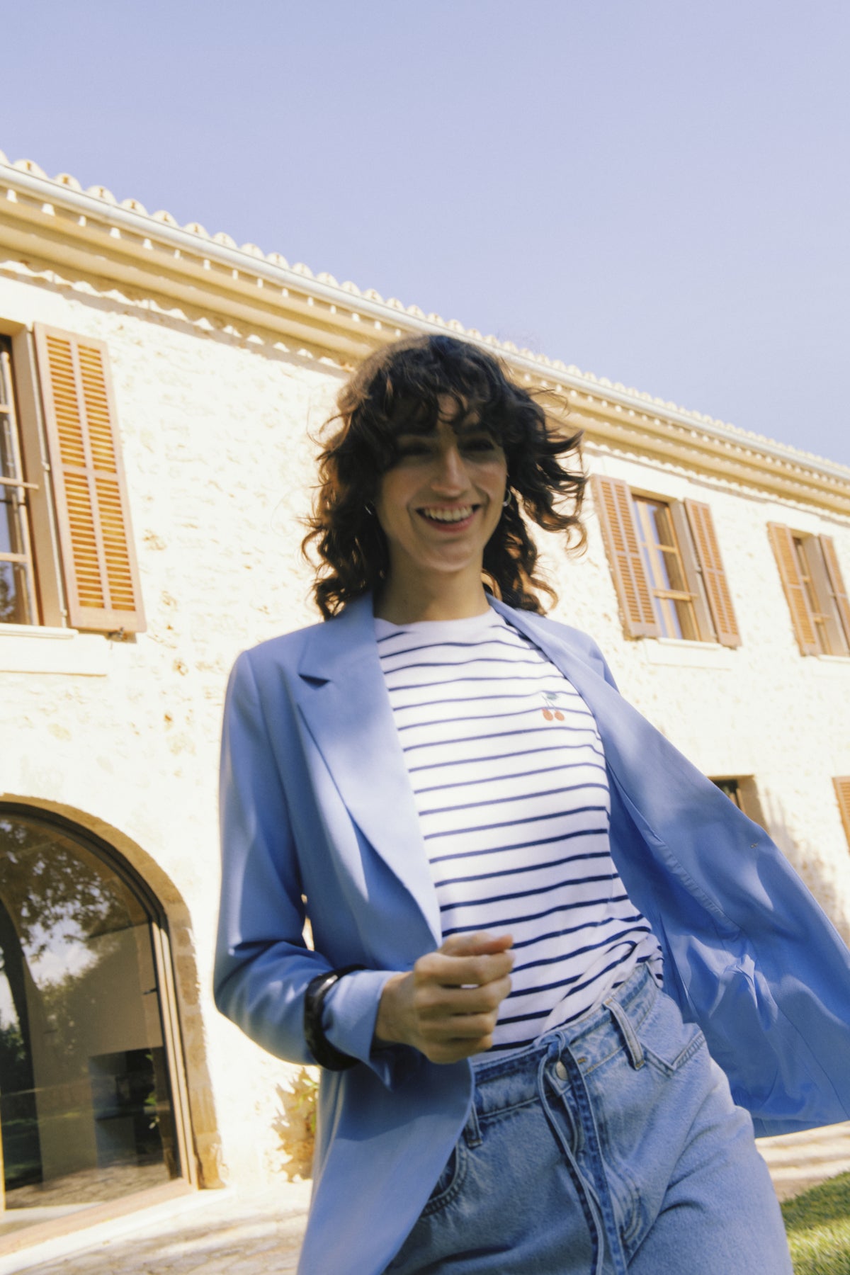 B Young Pandinna T-Shirt - Bright White/Medium Blue Stripe