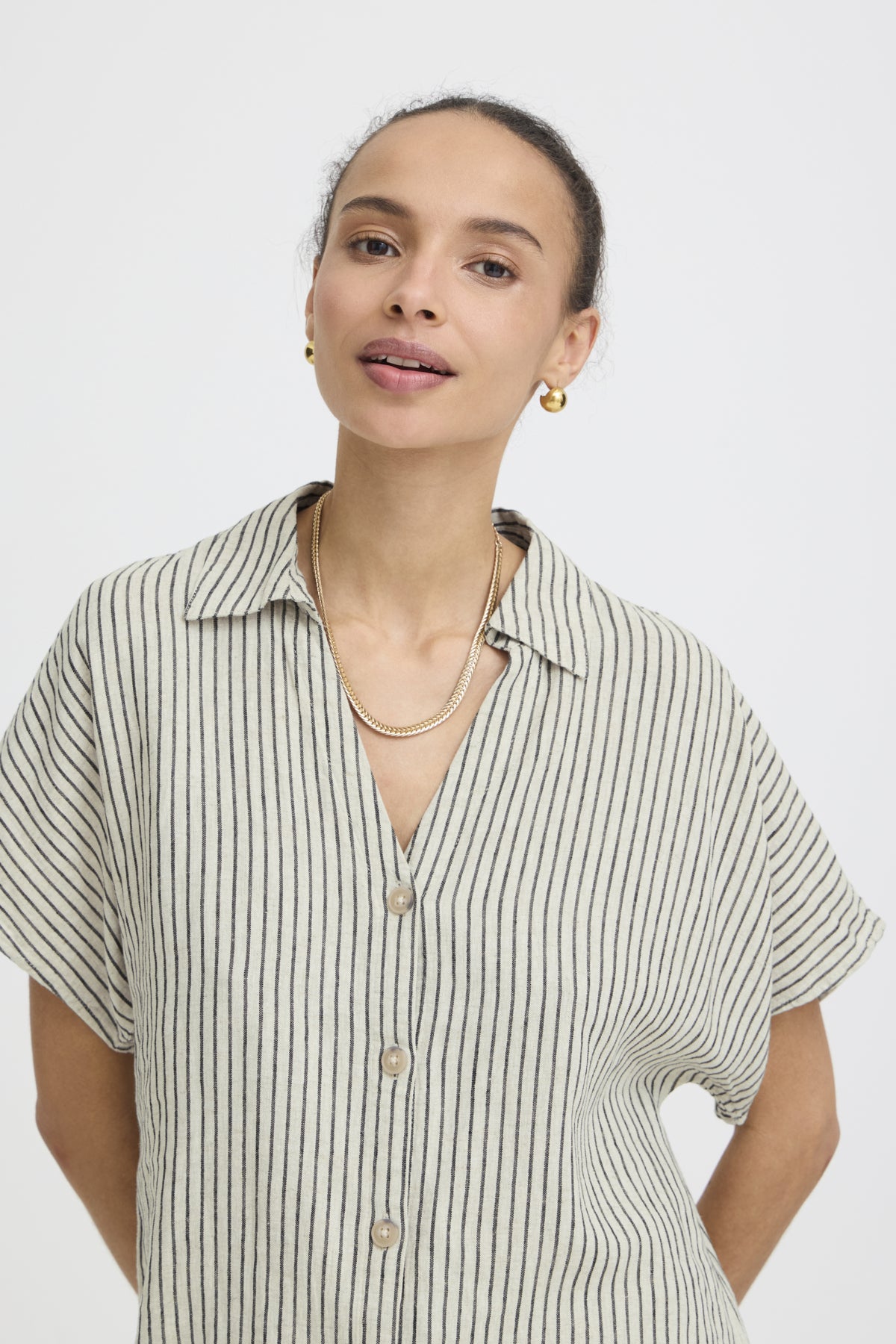 B Young FALAKKA Cap Sleeve Shirt - Rainy Day Stripe