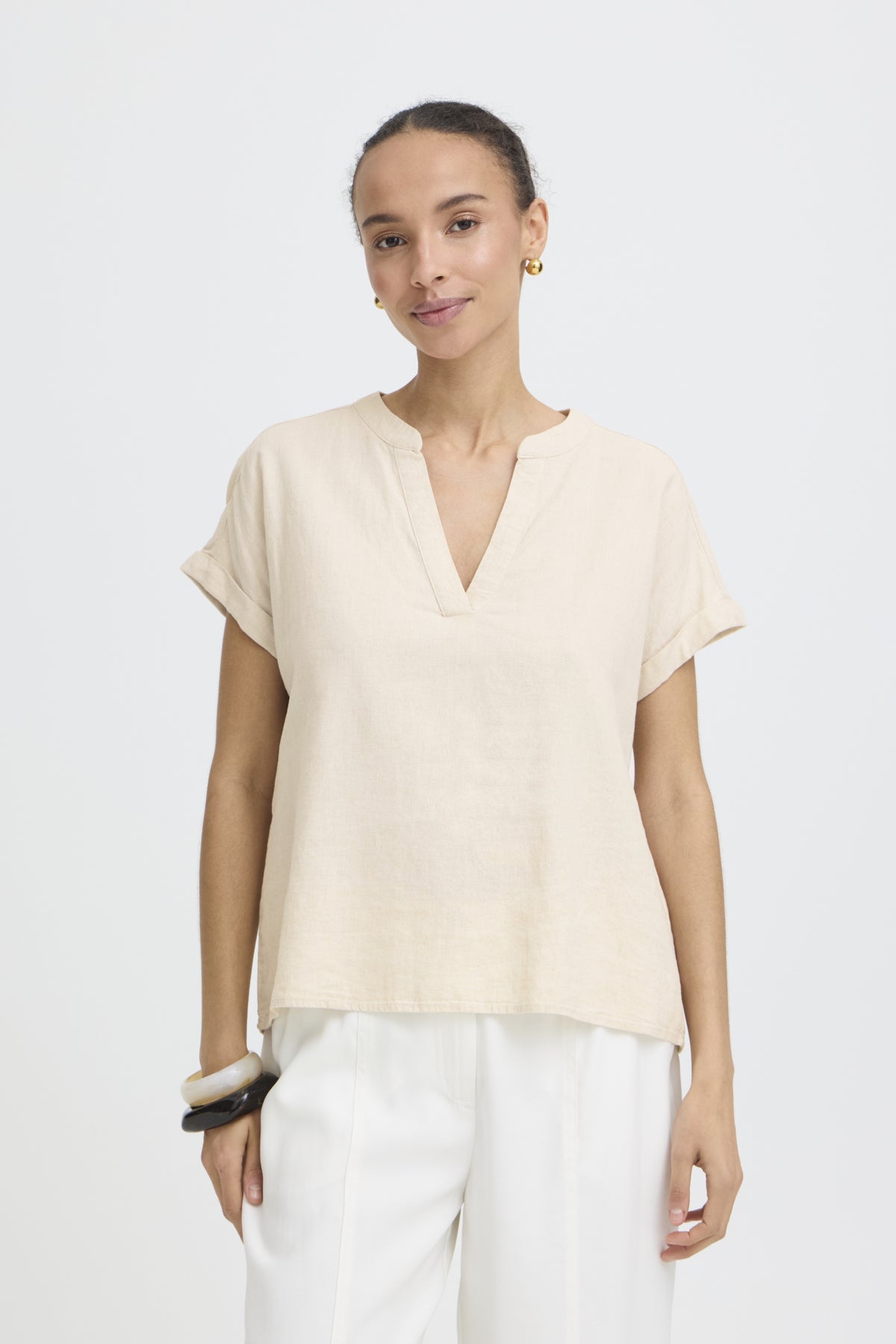 B Young FALAKKA V-Neck Blouse - Rainy Day Melange