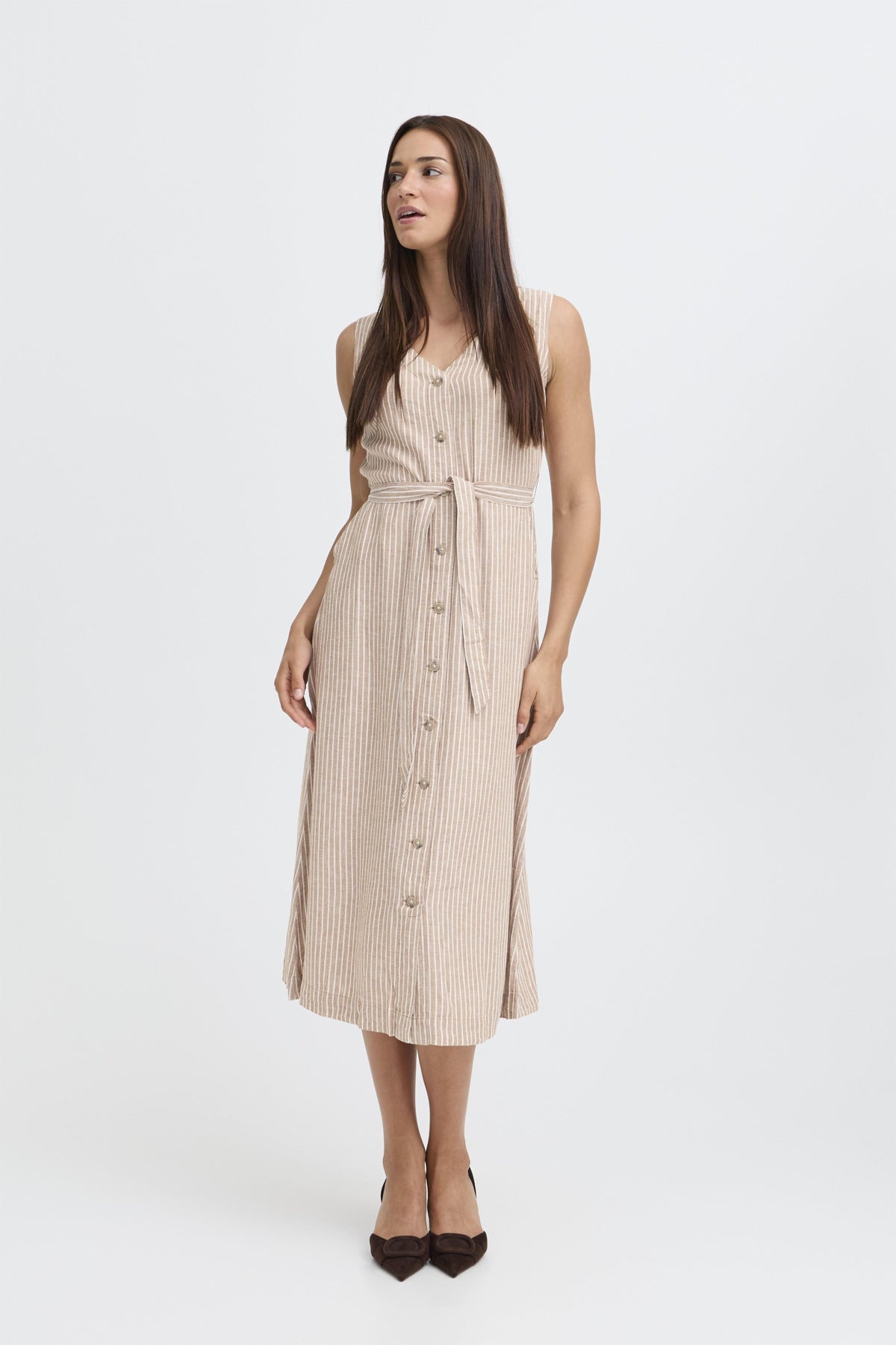 B Young FALAKKA Button Dress - Woodsmoke Stripe