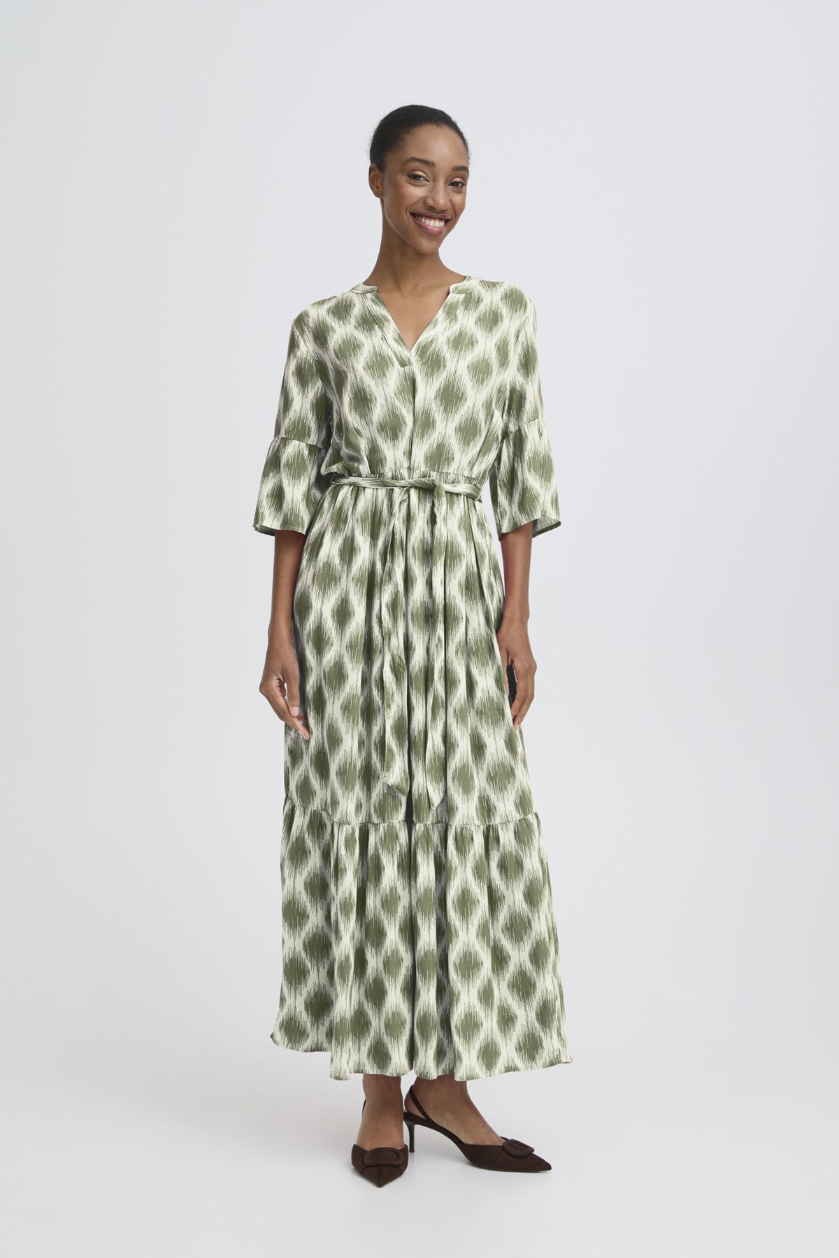 B Young JOELLA Long Dress - Ogee Ikat Kalamata