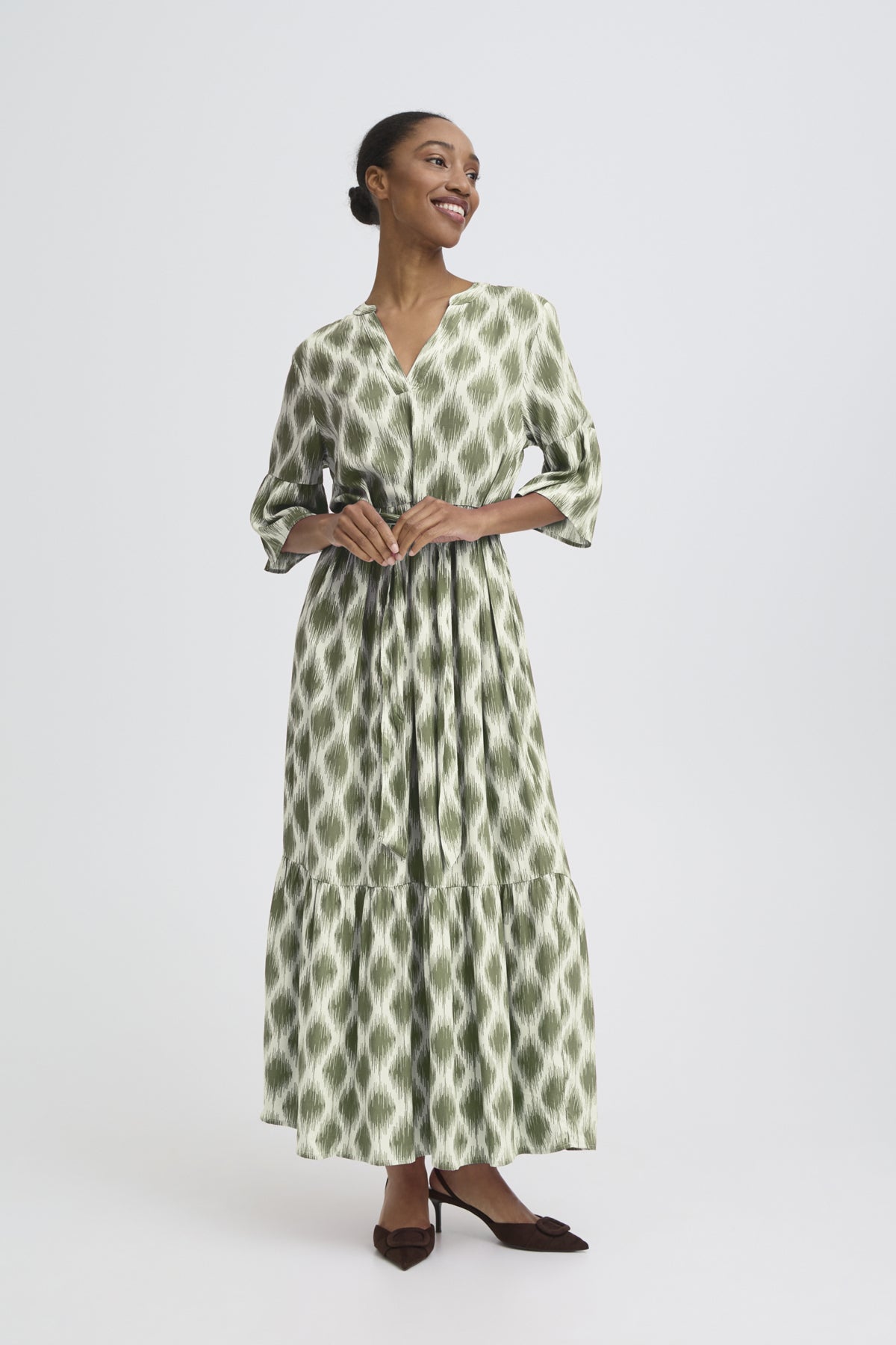 B Young JOELLA Long Dress - Ogee Ikat Kalamata