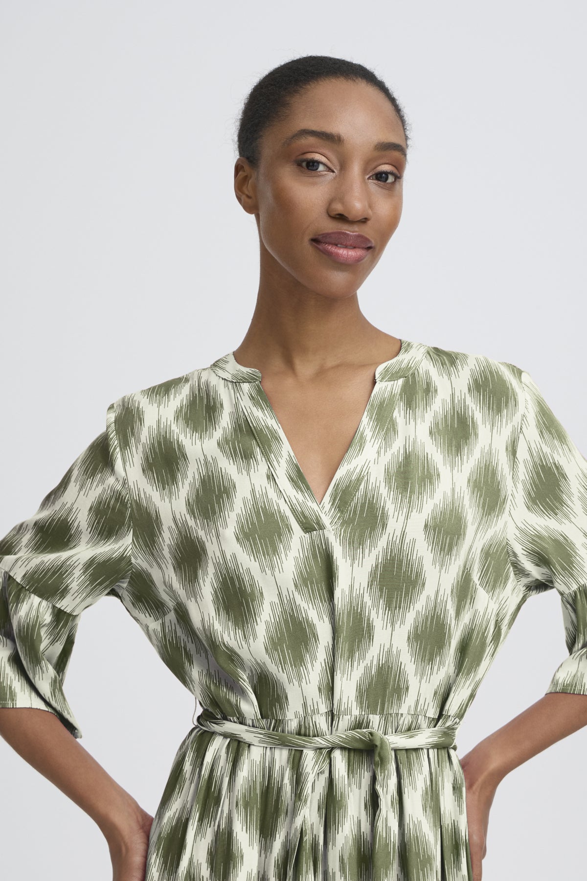 B Young JOELLA Long Dress - Ogee Ikat Kalamata