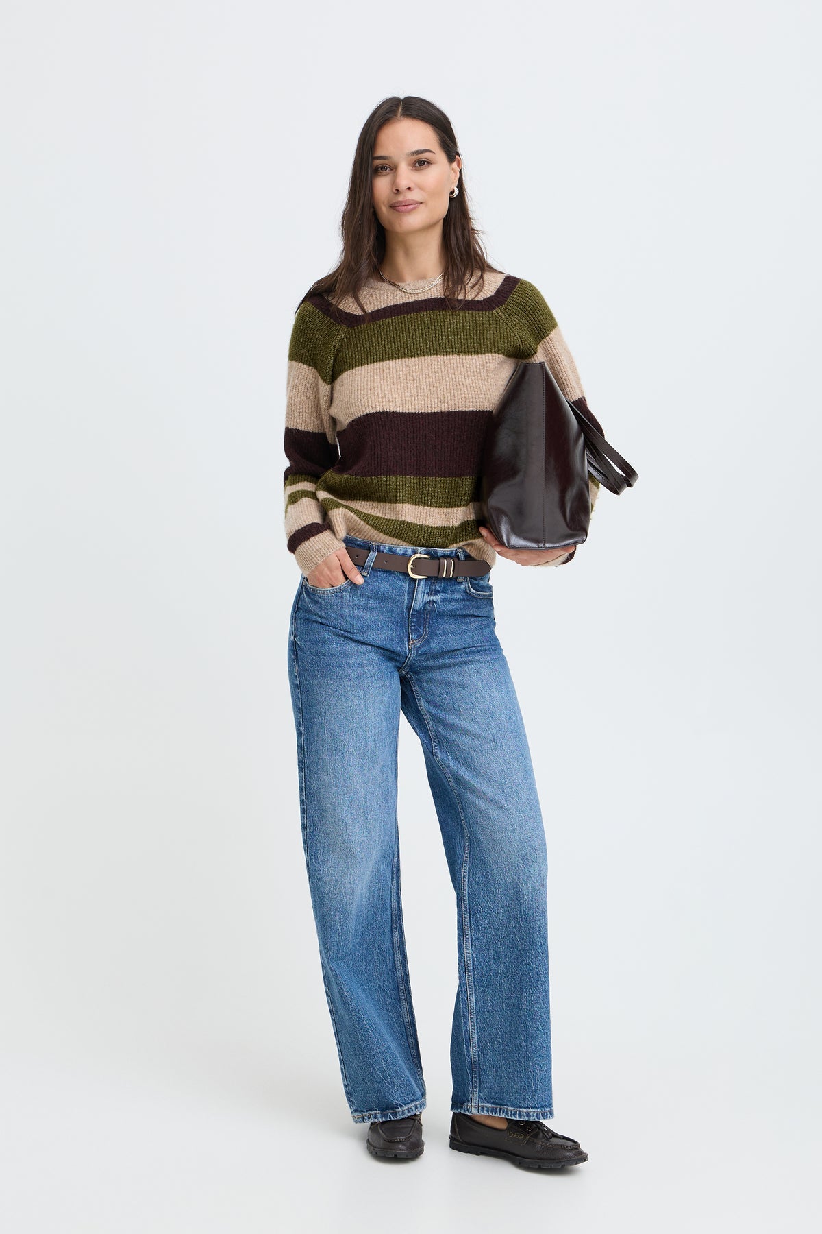 B Young OTAJA Jumper - Avocado Melange Stripes