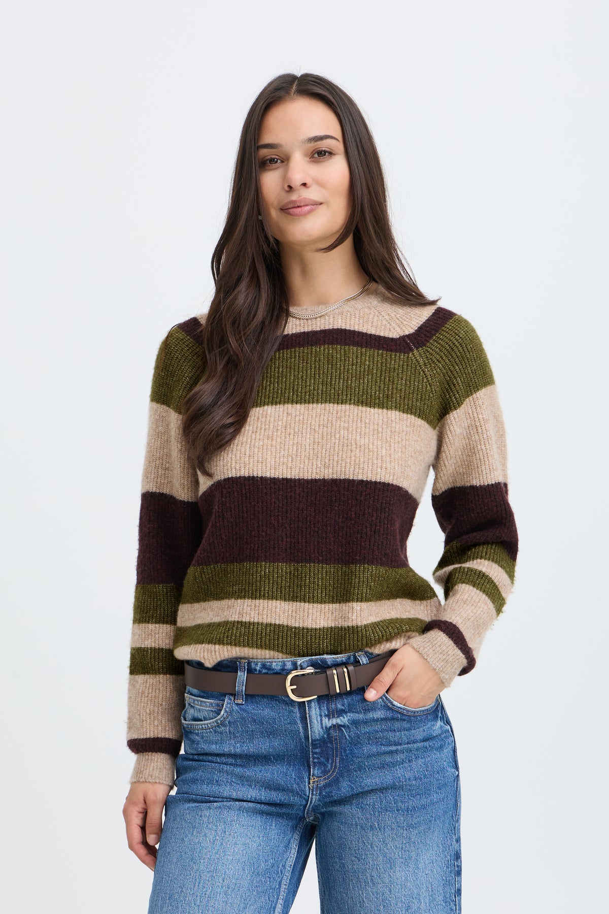 B Young OTAJA Jumper - Avocado Melange Stripes