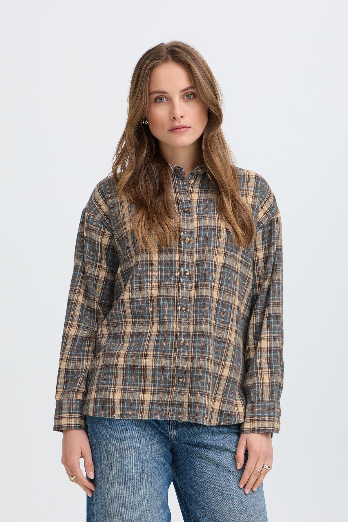 B Young FABRICE Shirt - Grey/Brown Check