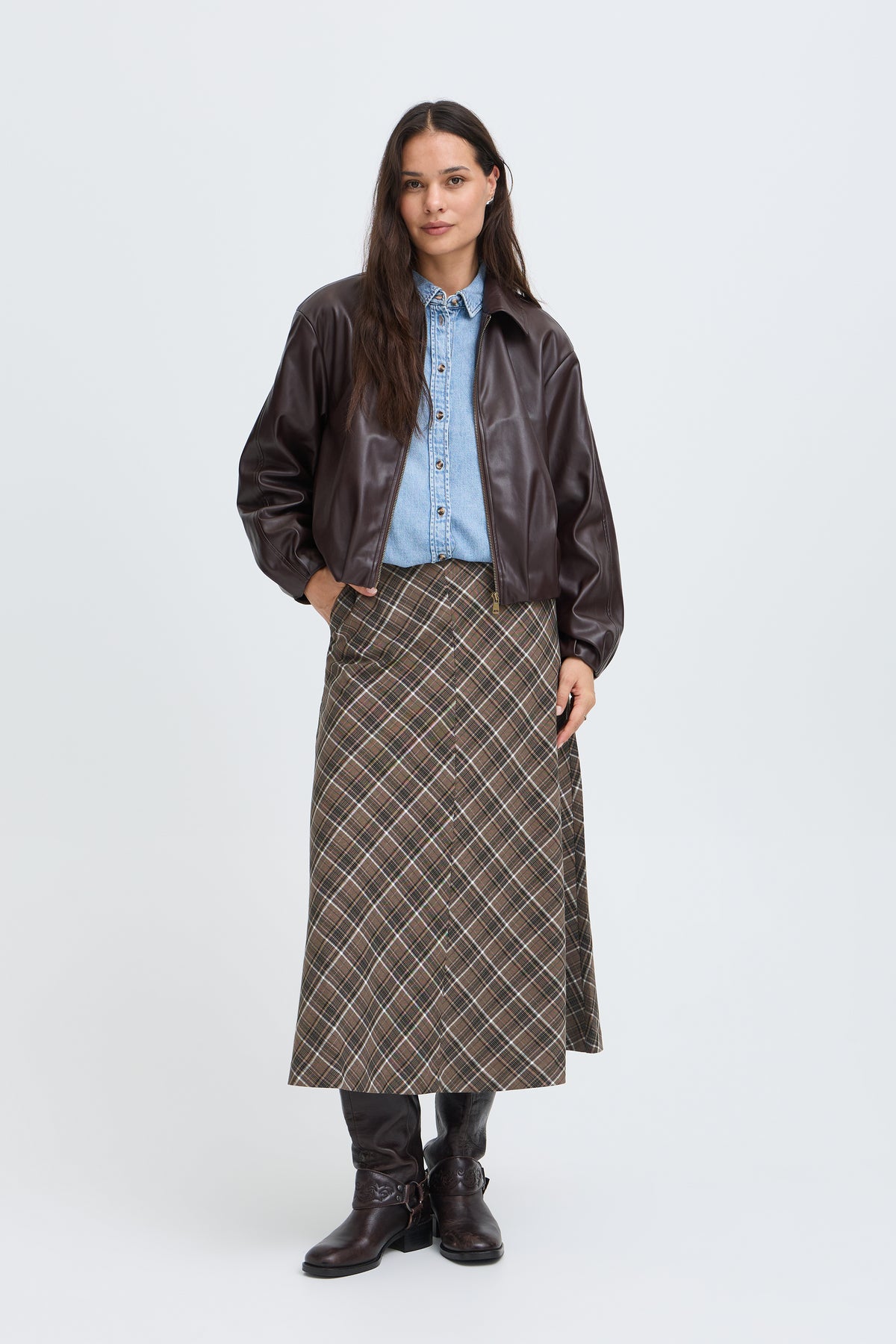B Yougn ESTOLO Skirt - Sepia Check