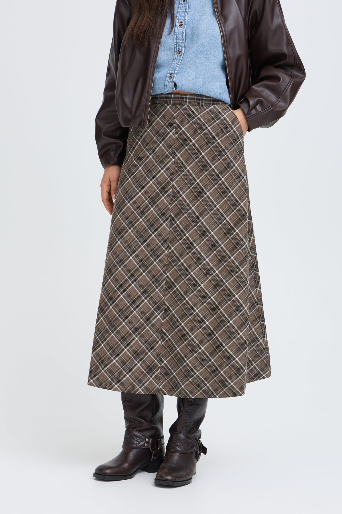 B Yougn ESTOLO Skirt - Sepia Check