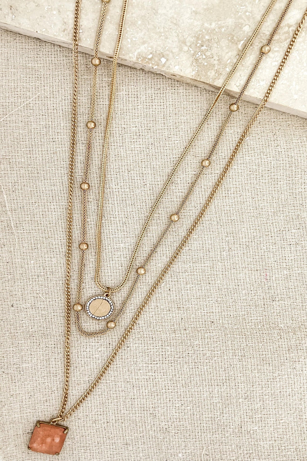 Envy Triple Layer Gold Pendant Necklace