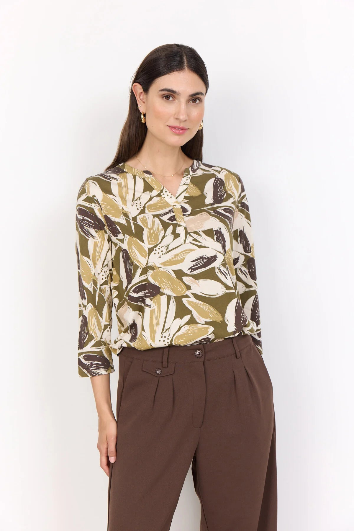 Soya Concept FELICITY Flower Blouse - Misty Olive Combi