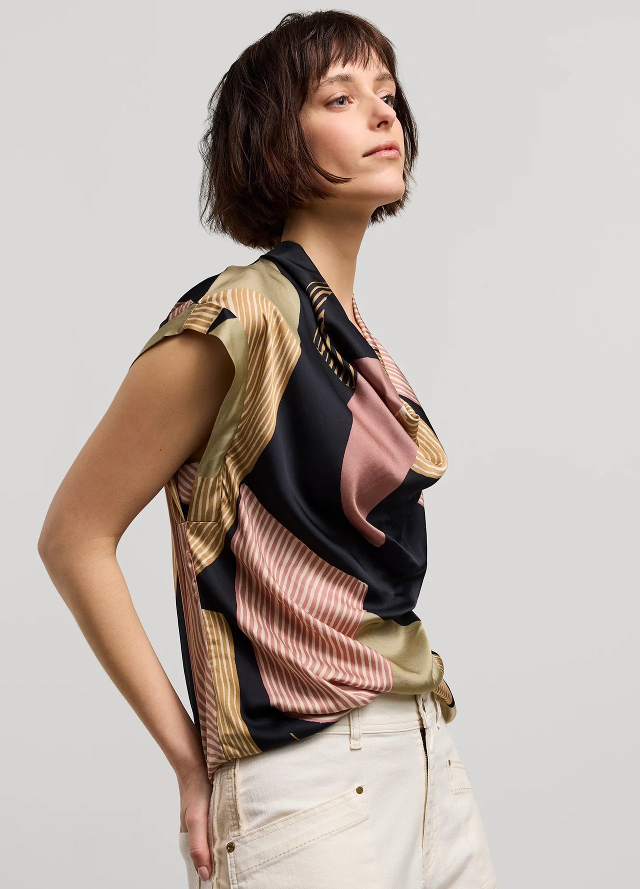 Summum Short Sleeved Silky Printed Top