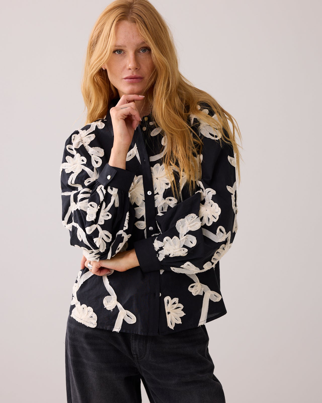 Summum Pattern Voile Blouse - Black